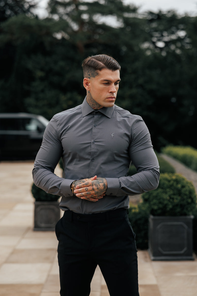 Father Sons Muscle Fit Advanced Stretch Charcoal with Cutaway Collar  - FS1202