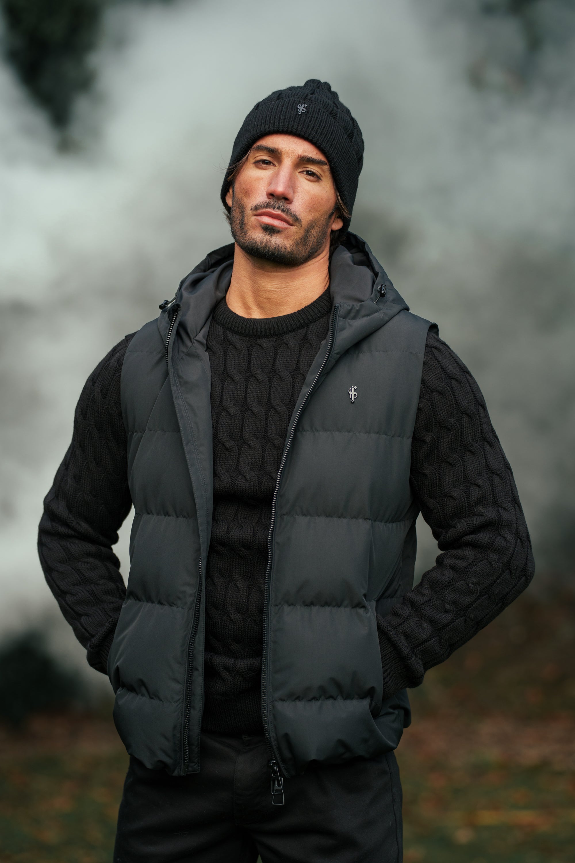 Black Padded Hooded Gilet - FSN235
