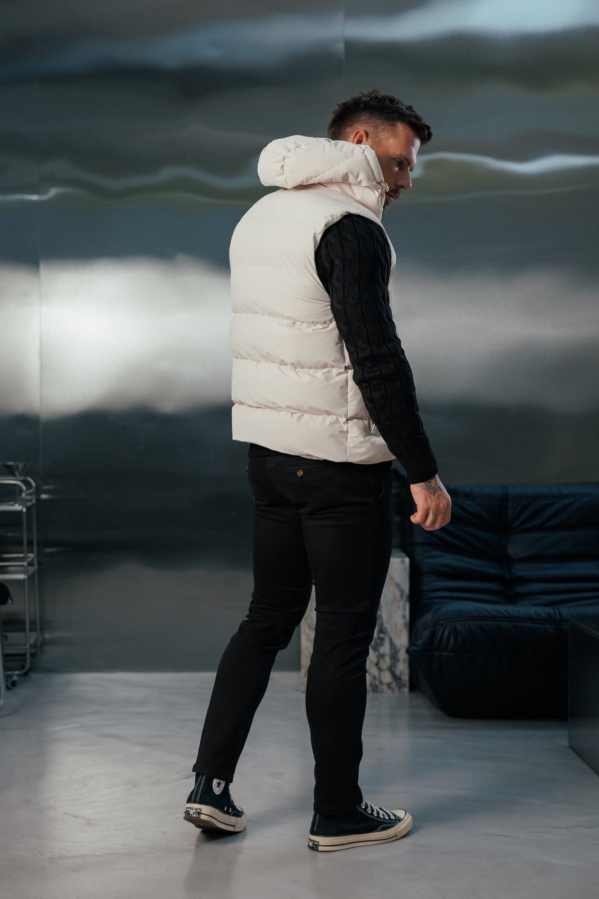 Light Beige Padded Hooded Gilet - FSN243