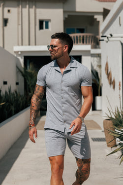 Father Sons Stretch Light Grey / Silver Pique Revere Shirt Short Sleeve - FSH1357
