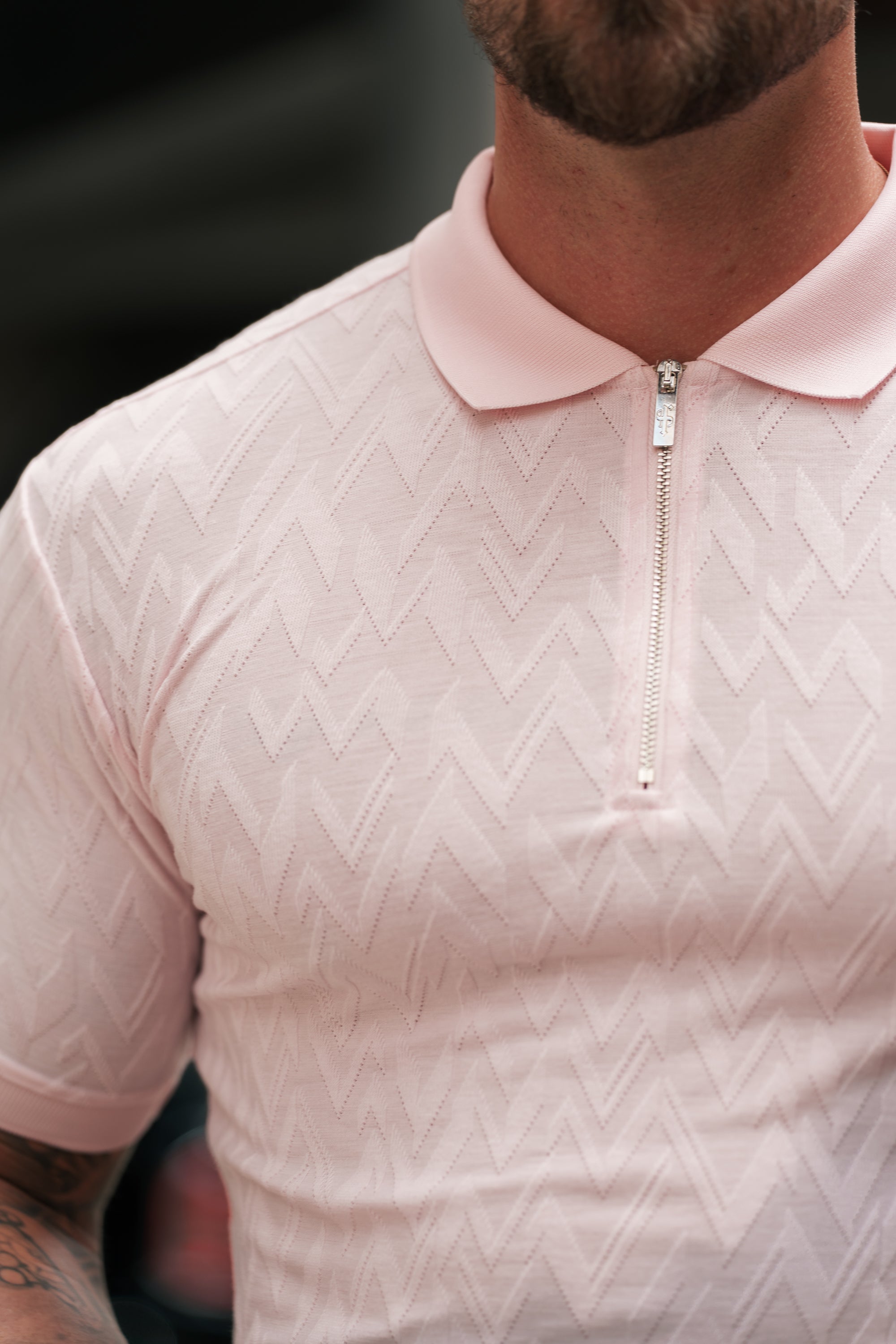 Classic Jacquard Pink Chevron Zipped Polo - FSR022