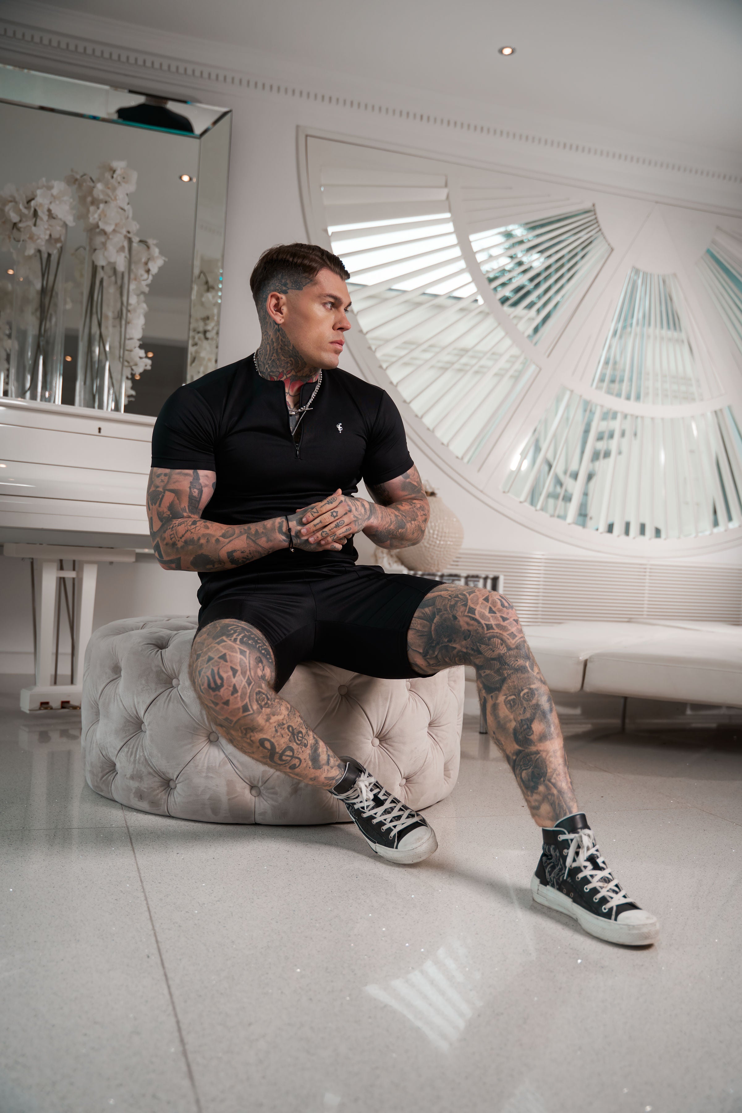 Scuba Black / Silver Elasticated Drawstring Pintuck Shorts - FSH1039