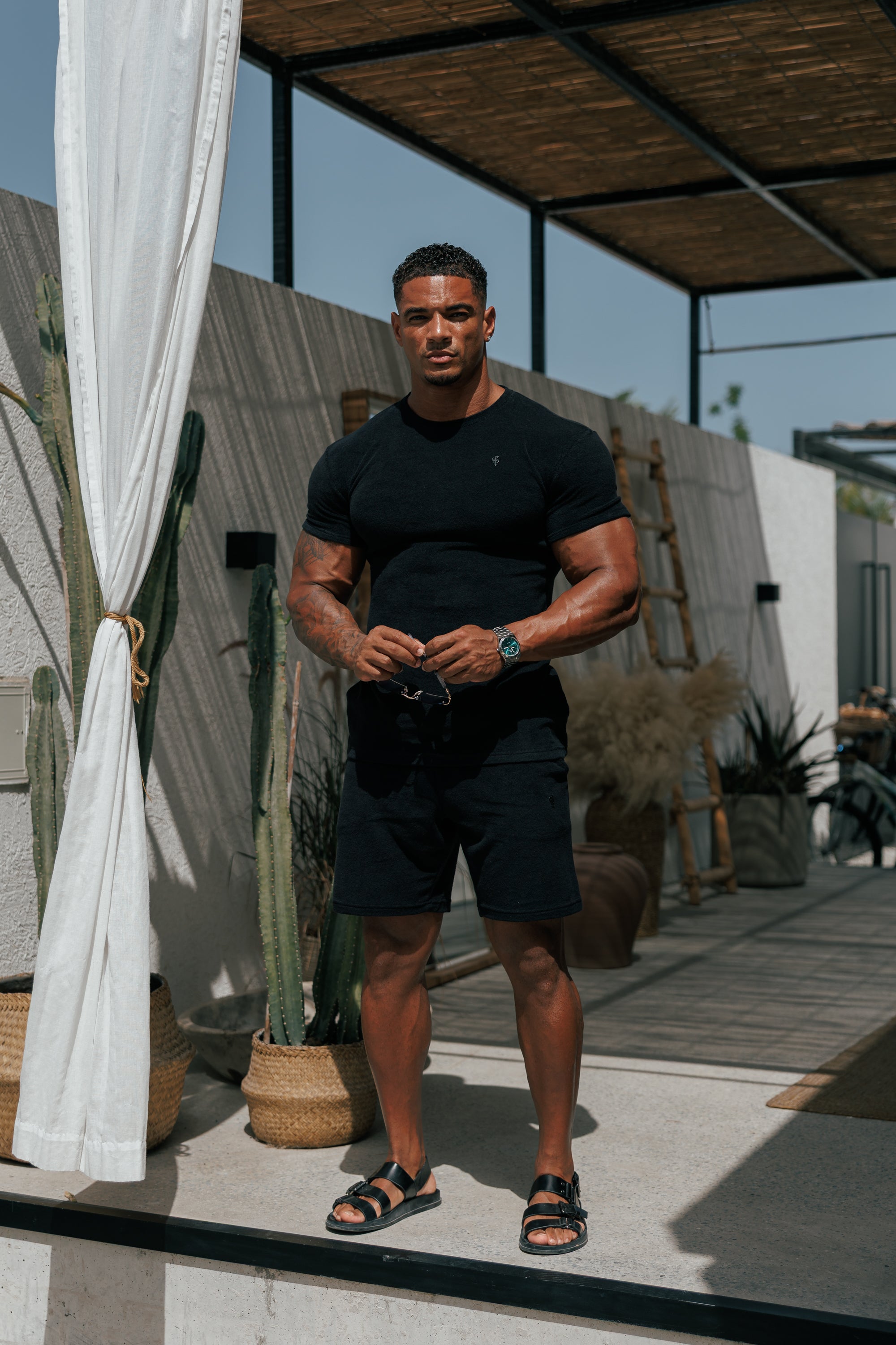 Black Towelling Crew T Shirt - FSH816