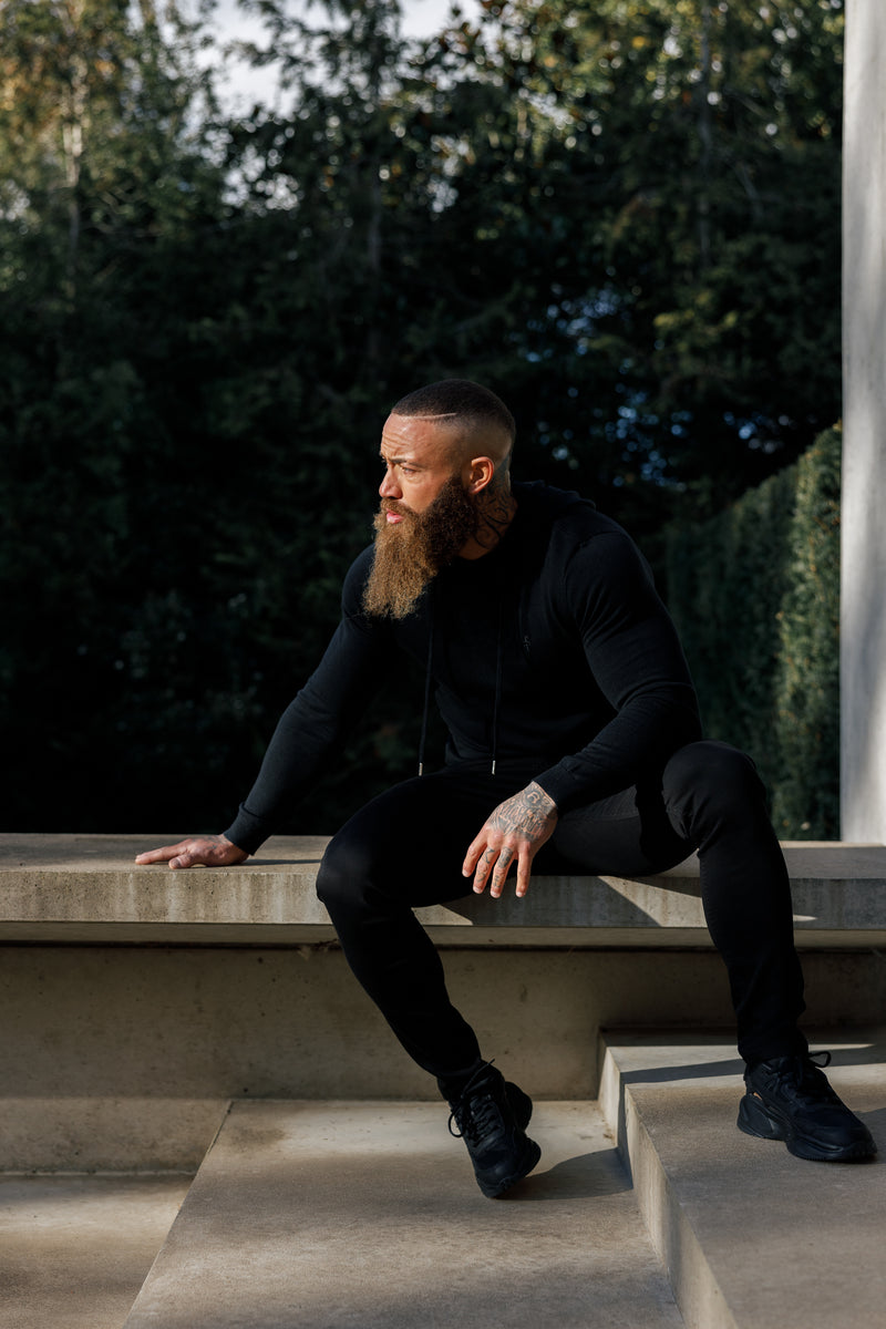 Father Sons Black Knitted Overhead Hoodie - FSN115