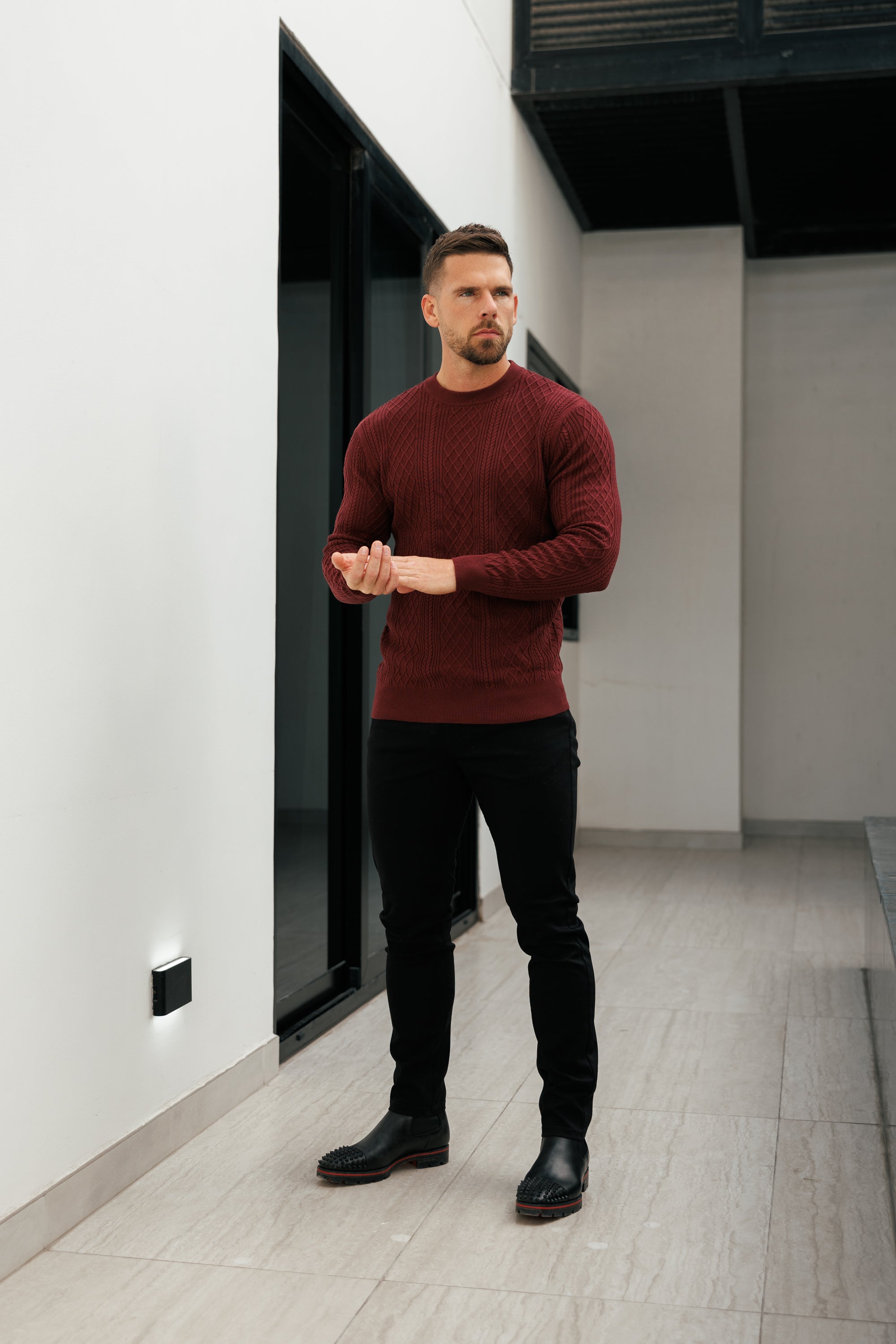 Fine Knit Diamond Burgundy Jumper Long Sleeve  -  FSA008