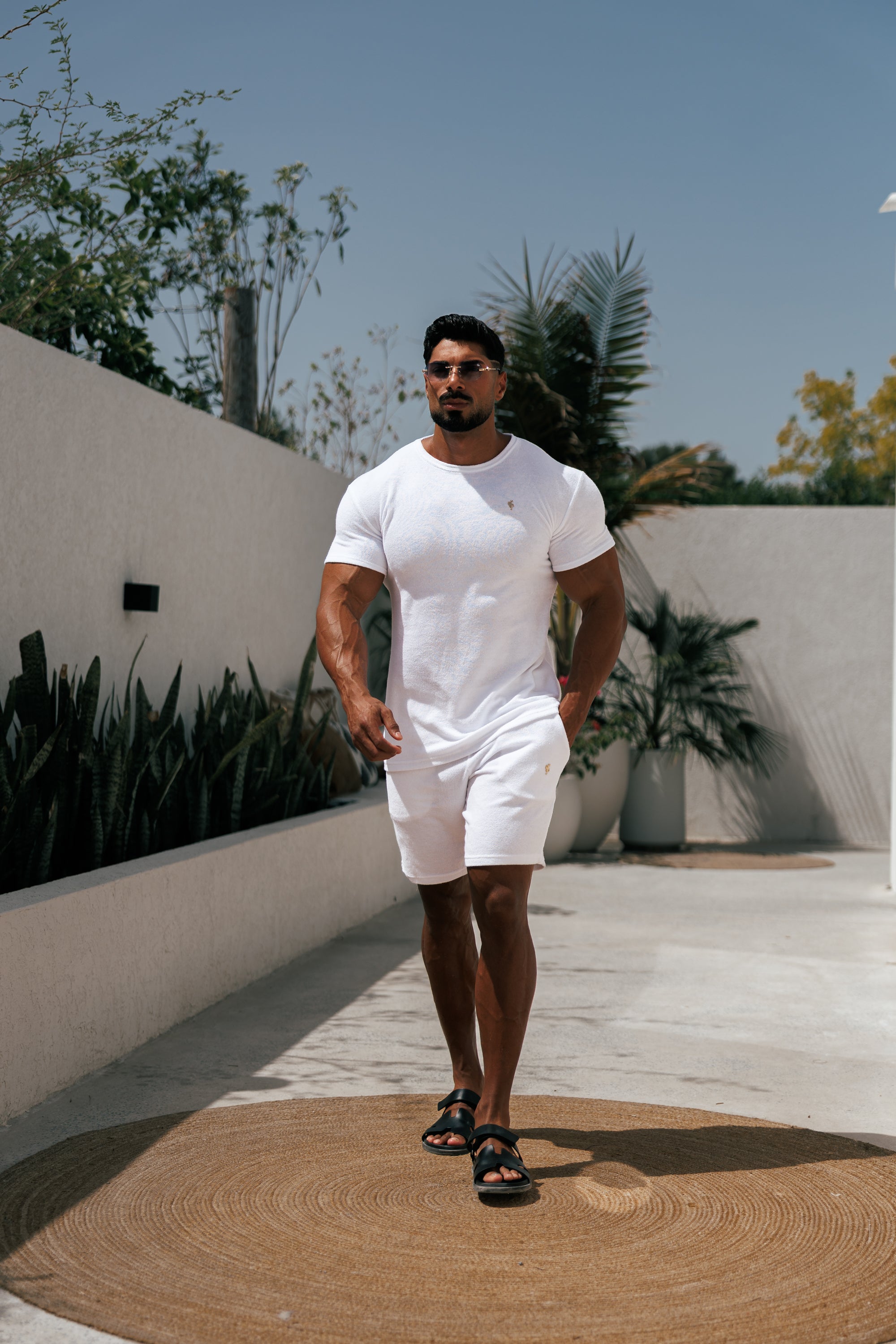 White / Gold Towelling Crew T Shirt - FSH1345