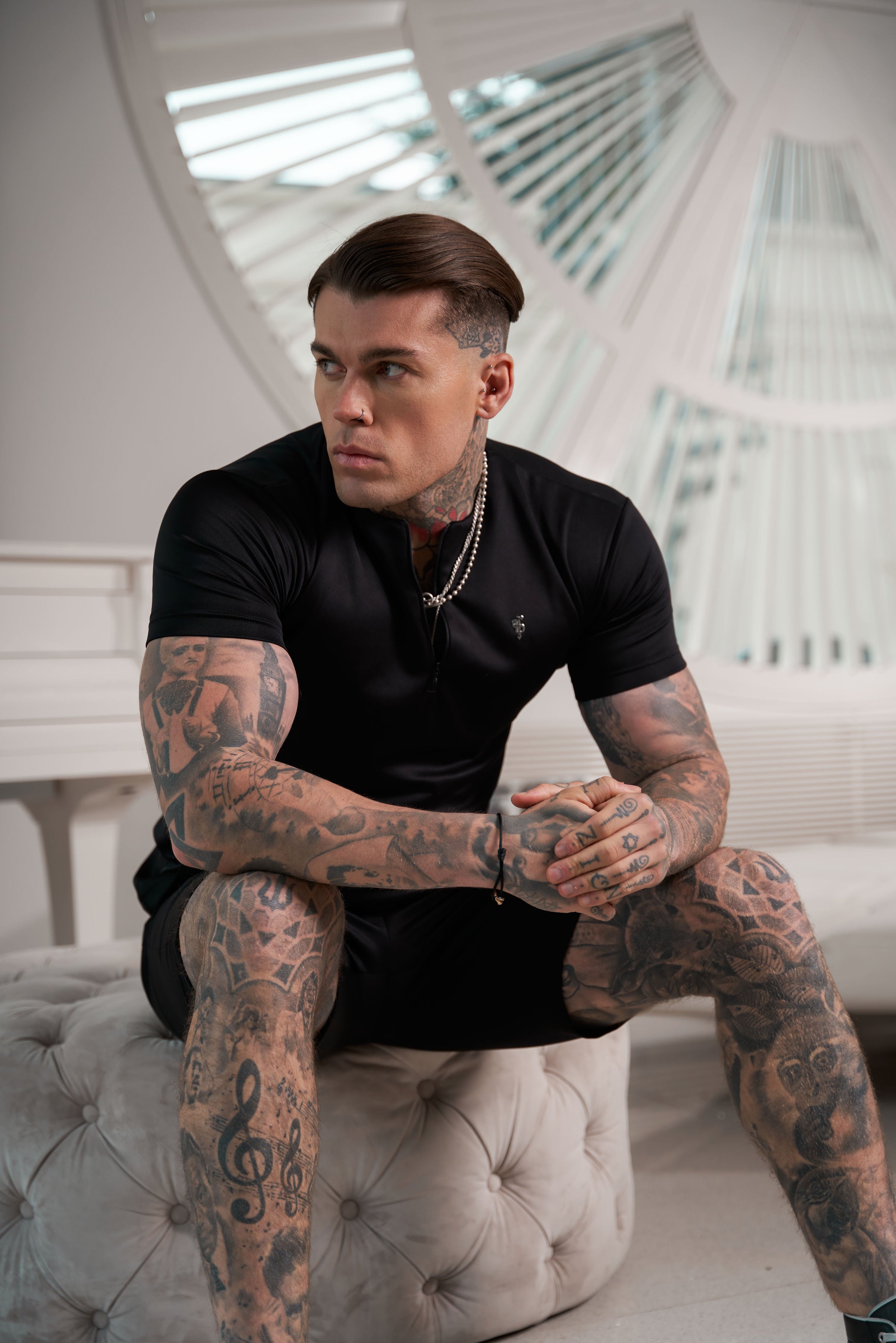 Scuba Black / Silver Elasticated Drawstring Pintuck Shorts - FSH1039