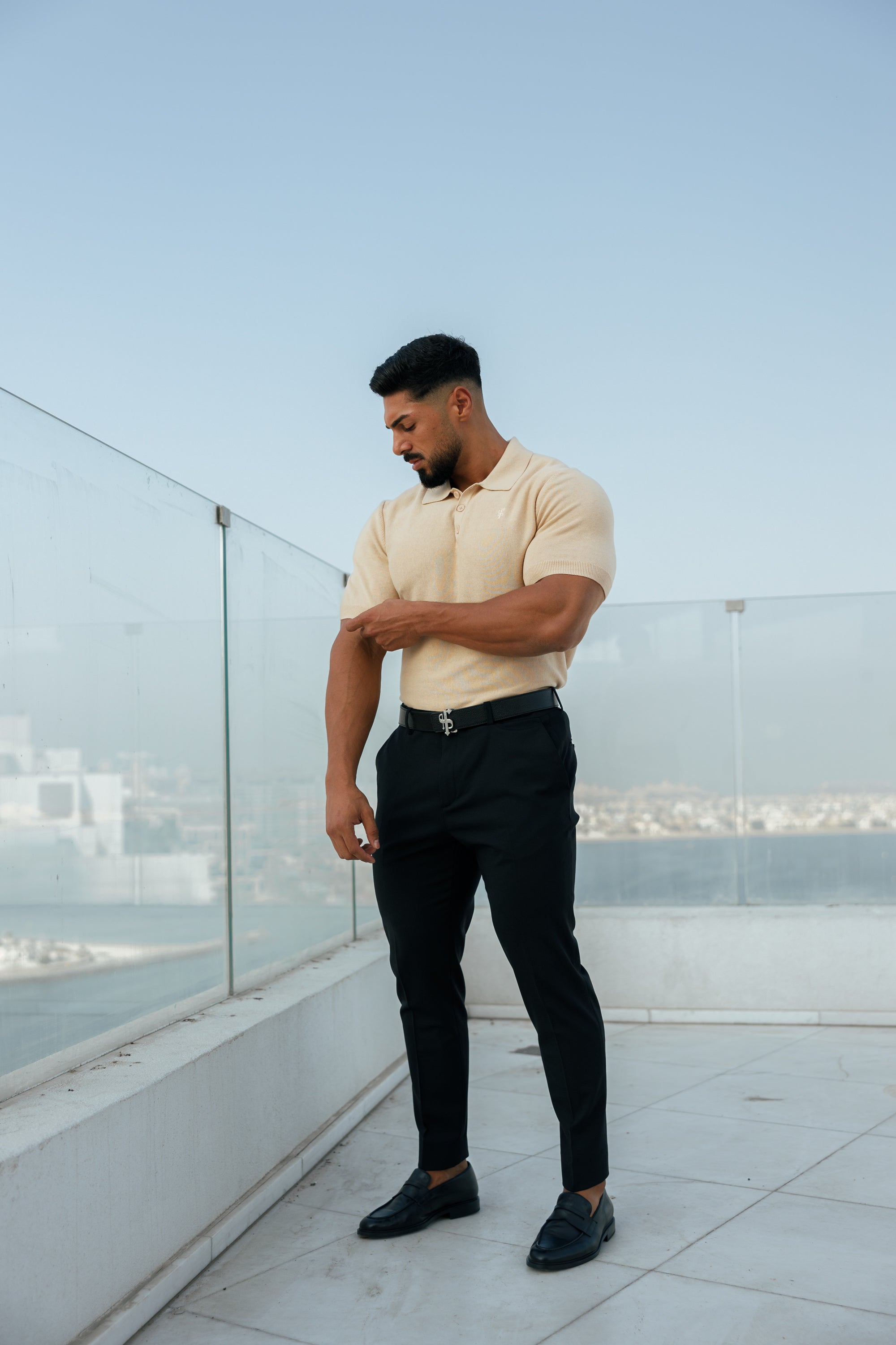 Classic Plain Beige Knitted Polo Short Sleeve - FSN111