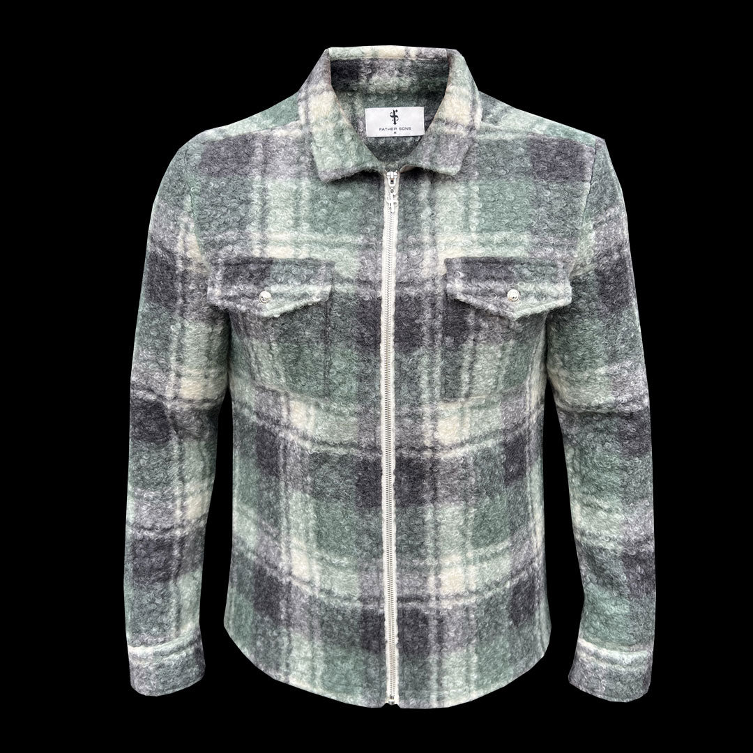 Boucle Zipped Check Jacket Green - FSN156