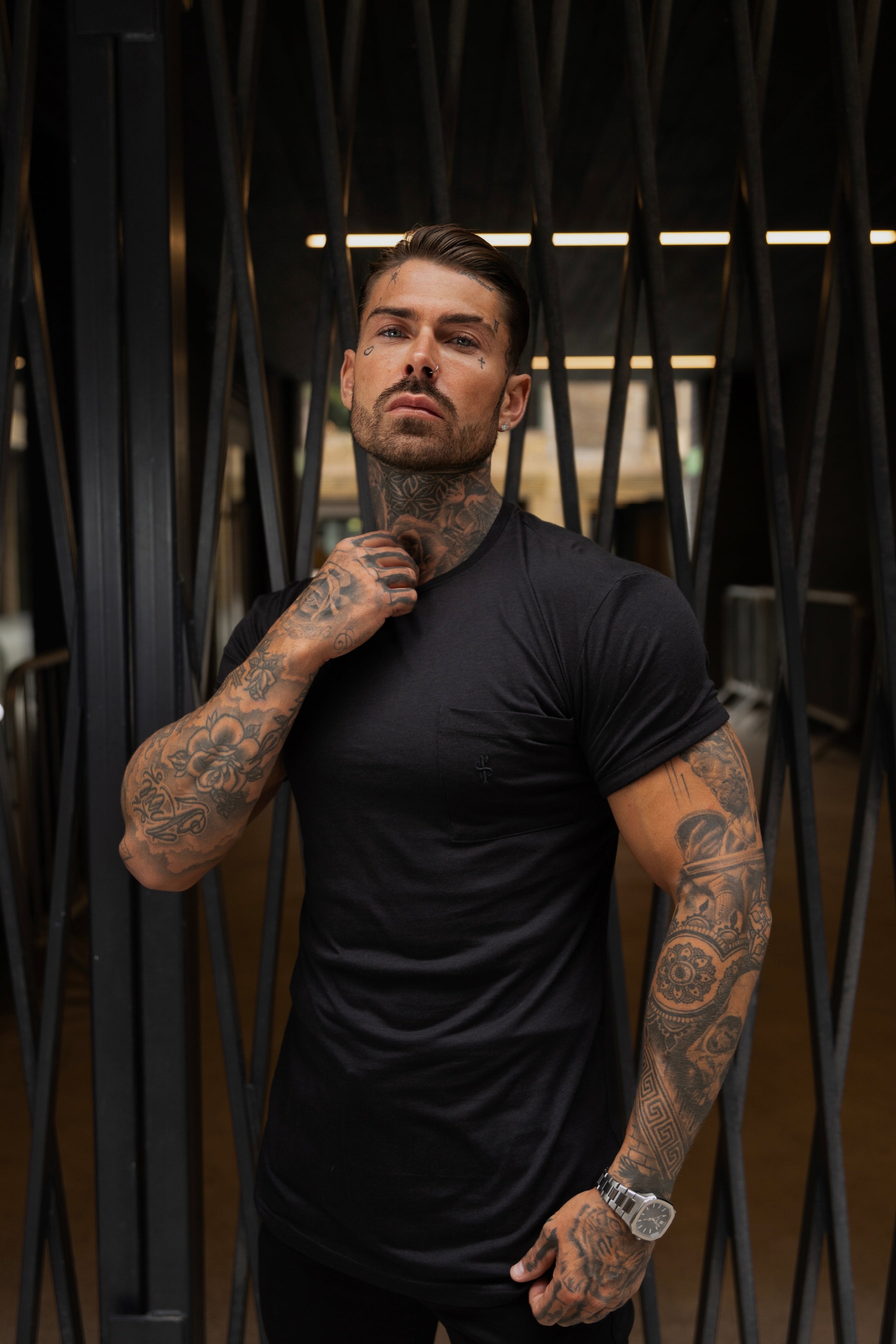 Black Bamboo Crew T Shirt With Pocket Short Sleeve- FSH1096