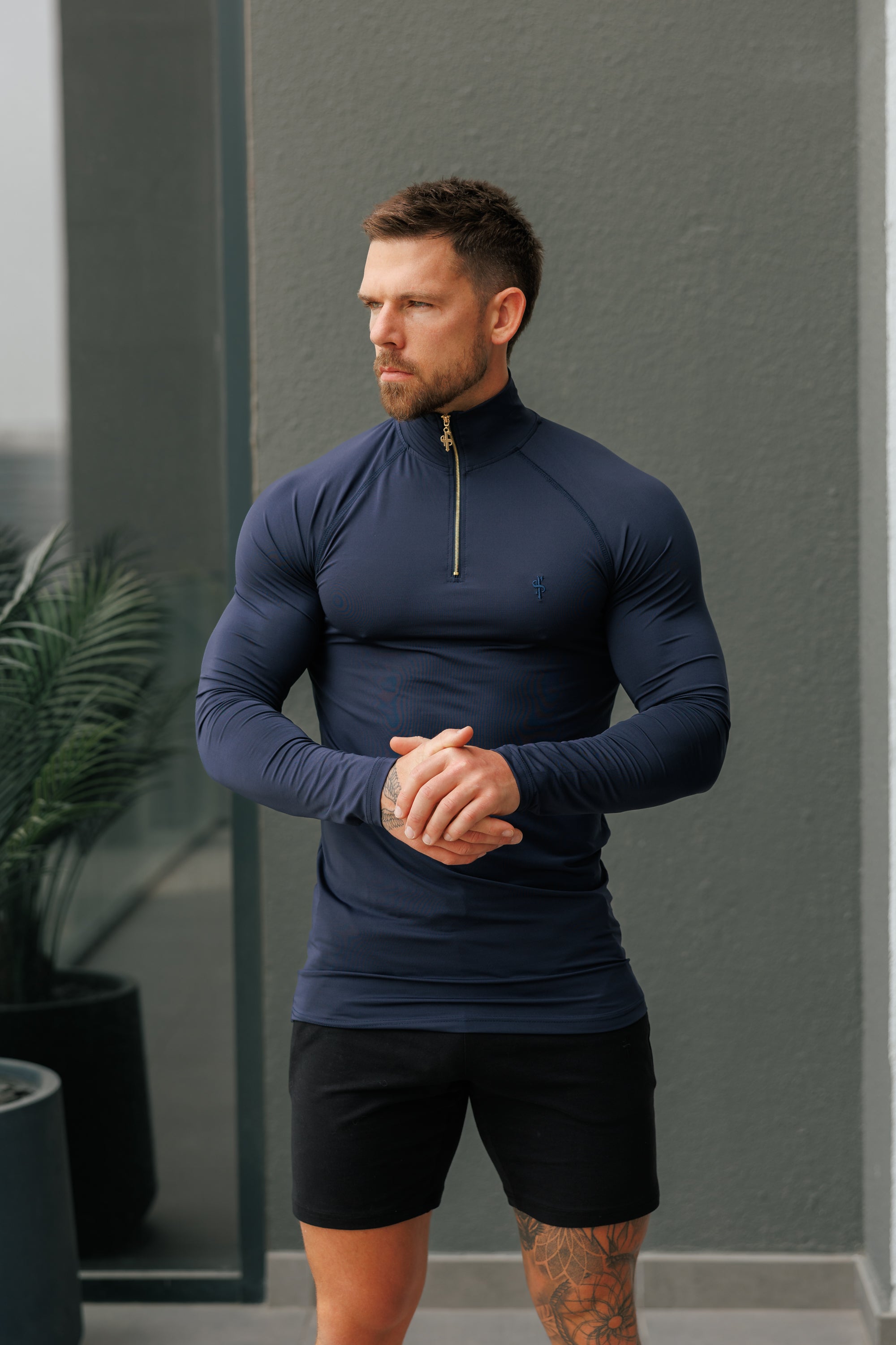 LS Navy Half Zip Gym Top - FSH1282