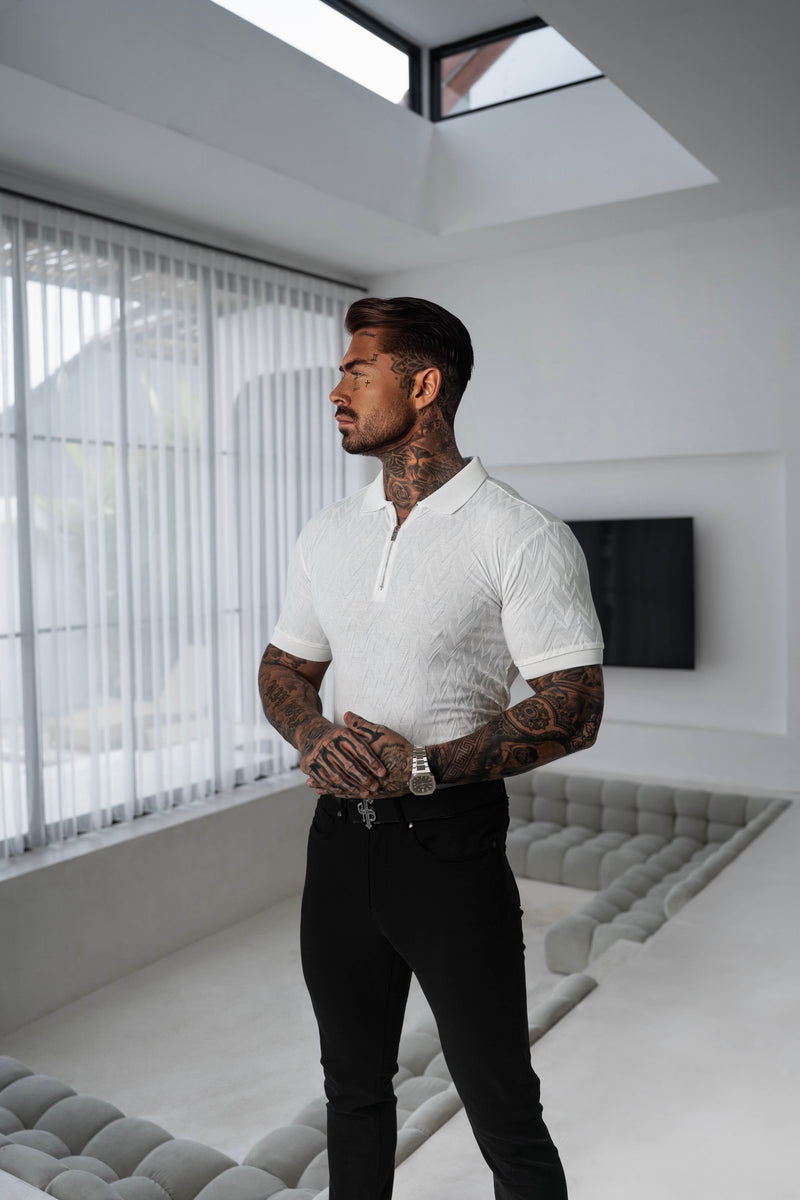 Father Sons Classic Jacquard White Chevron Zipped Polo - FSR020