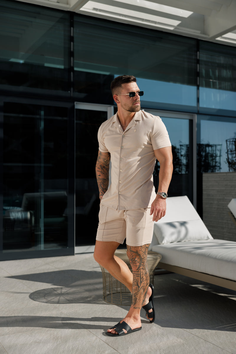Father Sons Stretch Beige / Gold Pique Revere Shirt Short Sleeve - FSH1075