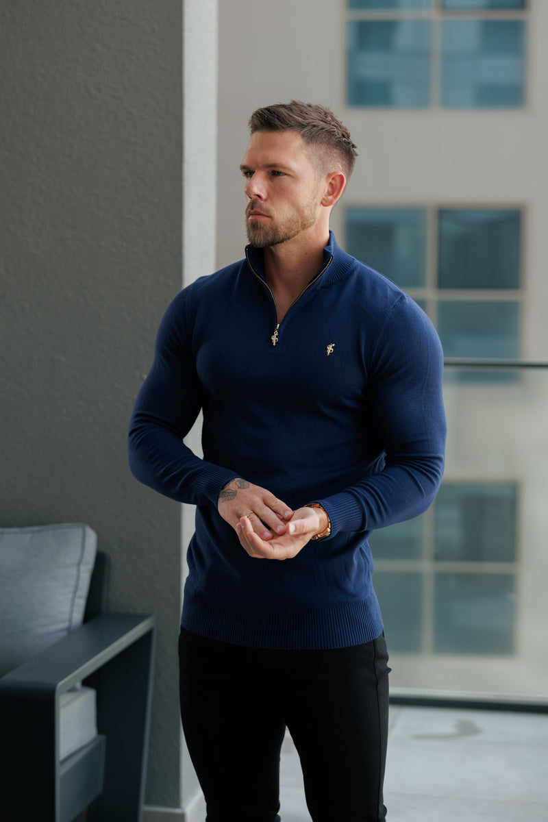 FS Navy Funnel Neck Knitted Jumper With FS Branding -  FSN191