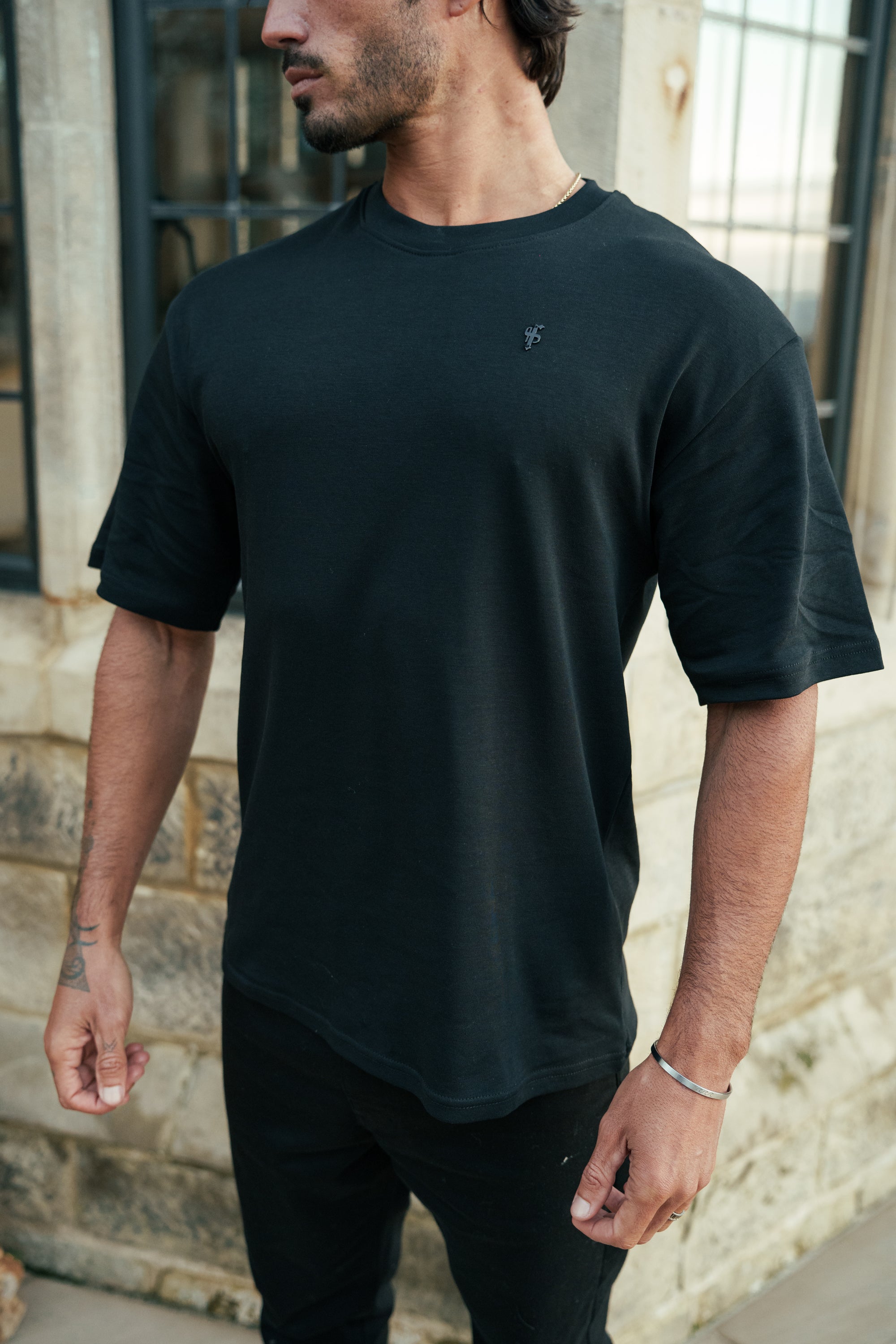 Black / Black Oversized Crew T Shirt - FSH1418