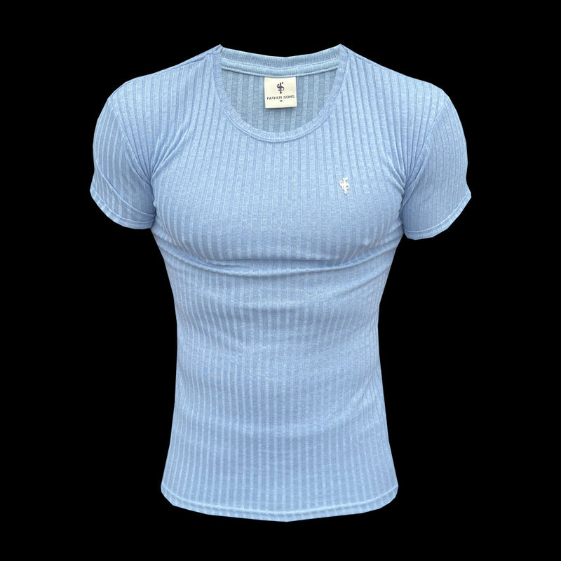 Father Sons Classic Light Blue / Silver Ribbed Knit Super Slim Short Sleeve Crew T-Shirt - FSH1087
