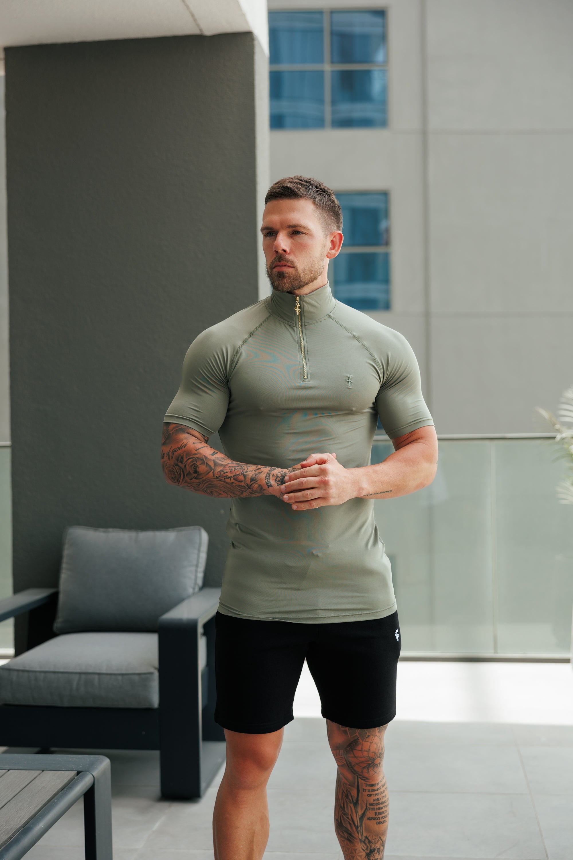SS Olive Half Zip Gym Top - FSH1310