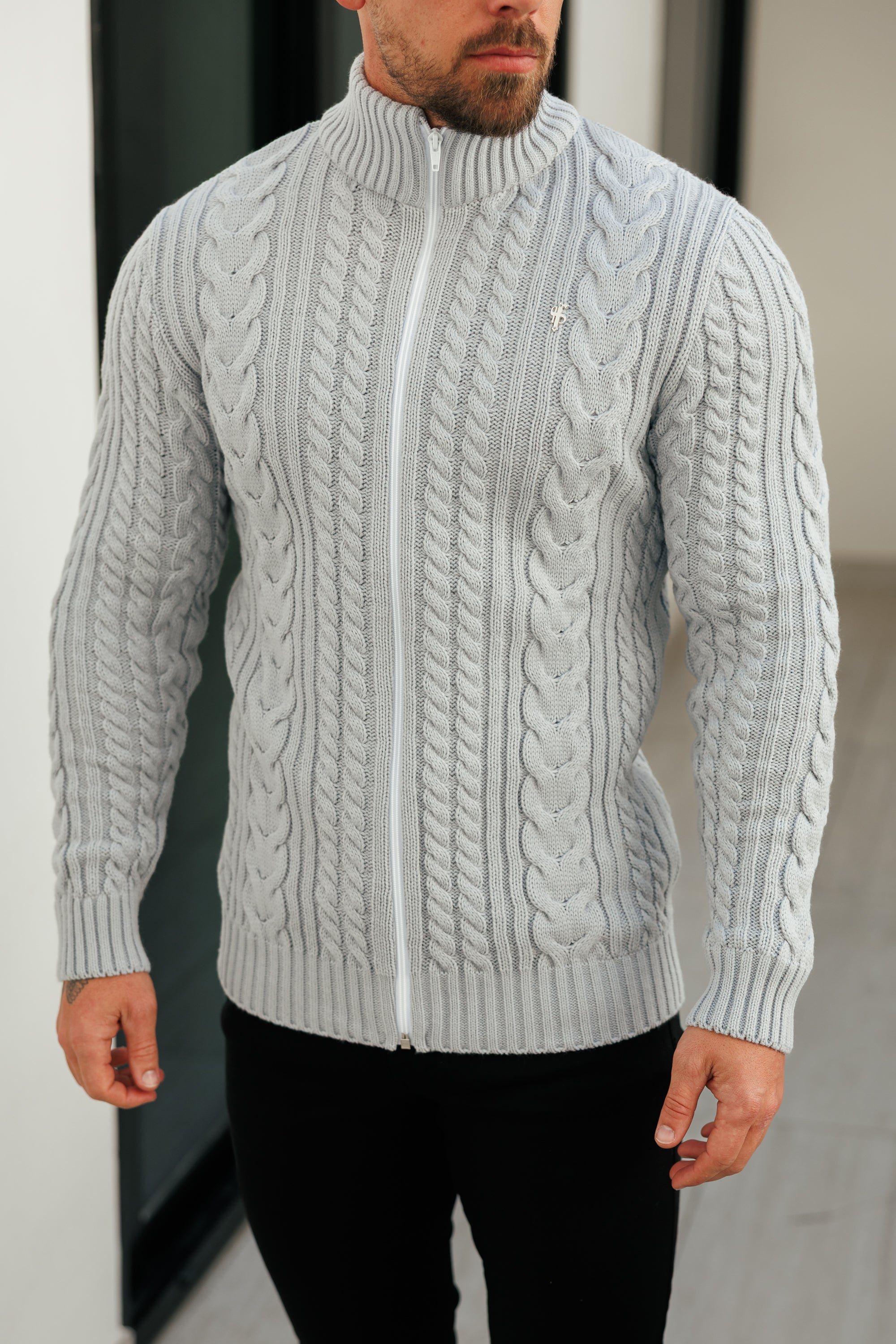 Chunky Zipped Cardigan Cop Grey -  FSJ149