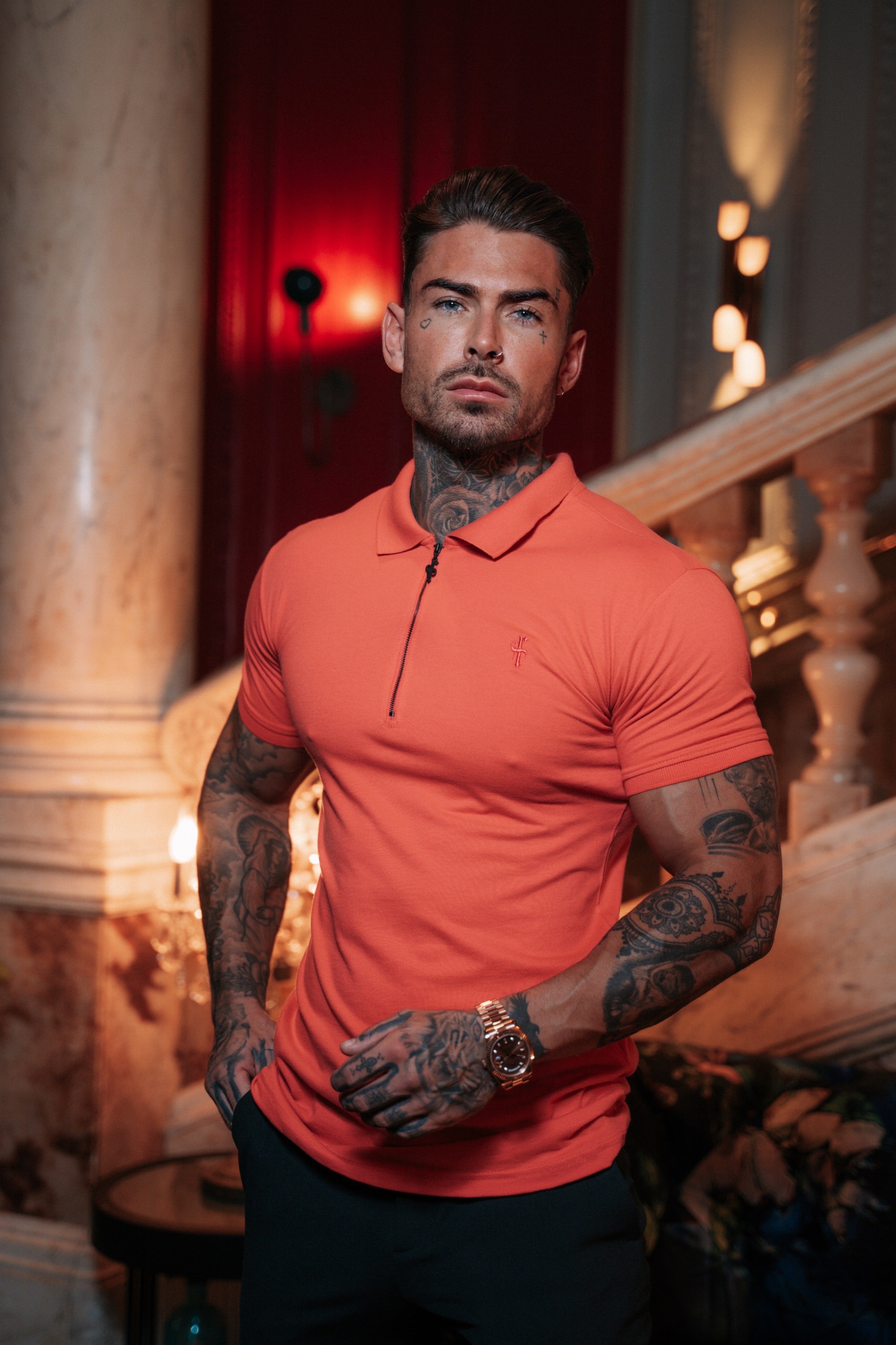 Classic Black Zipped Polo Shirt - Black Zip
