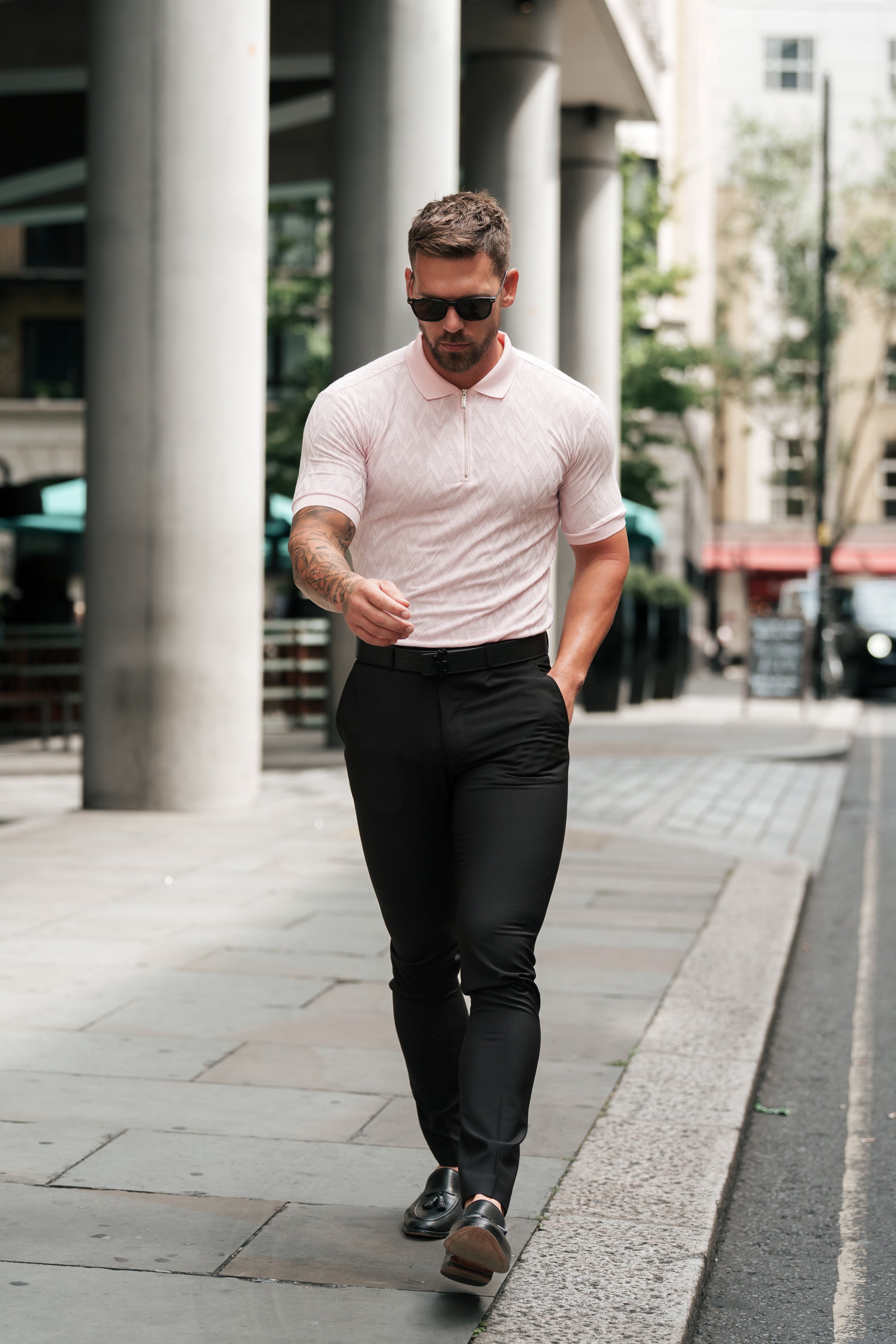 Classic Jacquard Pink Chevron Zipped Polo - FSR022