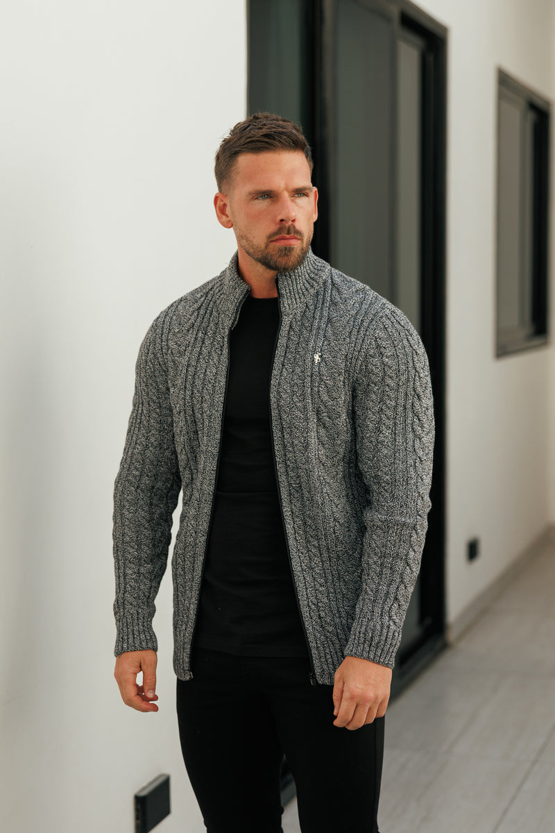 Father Sons Funnel Neck Full Zip Cardigan Black / White Two Tone -  FSJ145 (PRE ORDER 21ST DECEMBER)