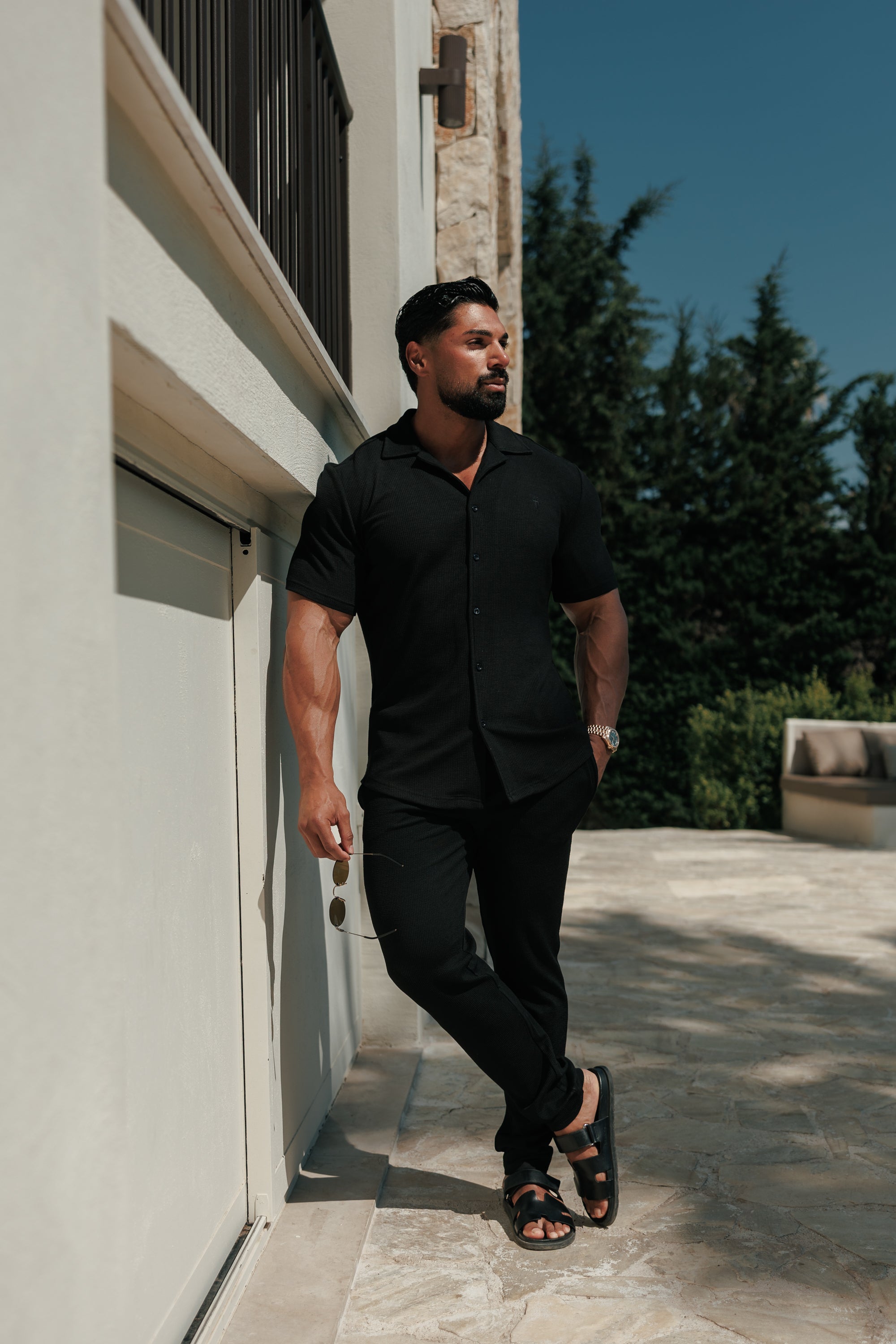 Jersey Cord Stretch Black Revere Shirt Short Sleeve - FSR070 (PRE ORDER 30TH JUNE)