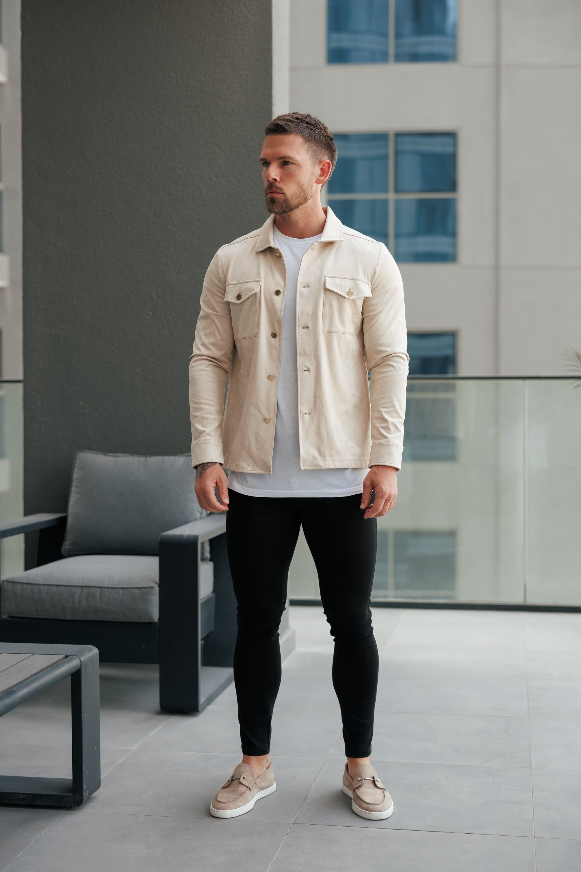 Suede Feel Button Up Jacket Beige / Gold - FSN219