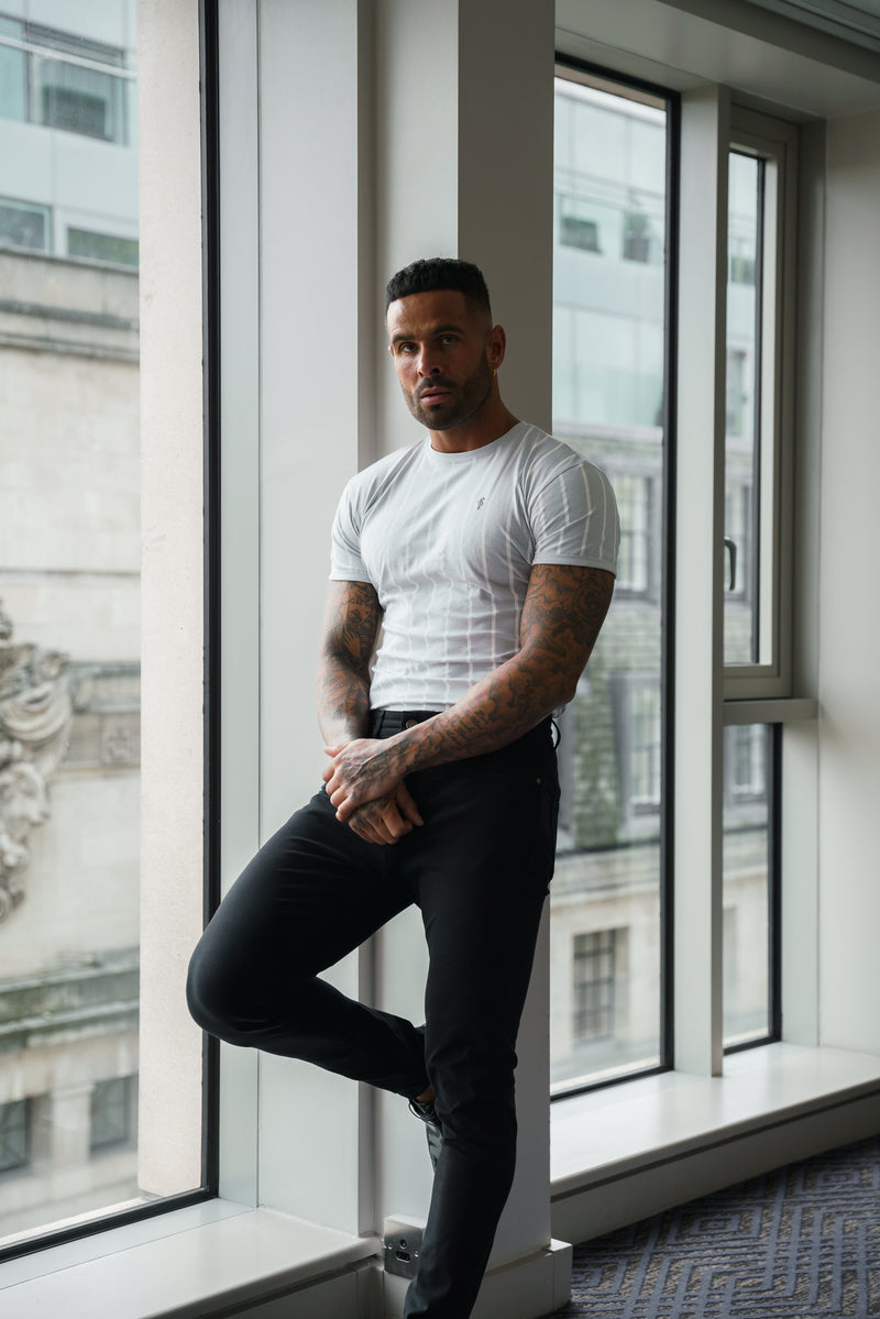 Father Sons Printed Light Grey / White Stripe Fitted T Shirt - FSH1172