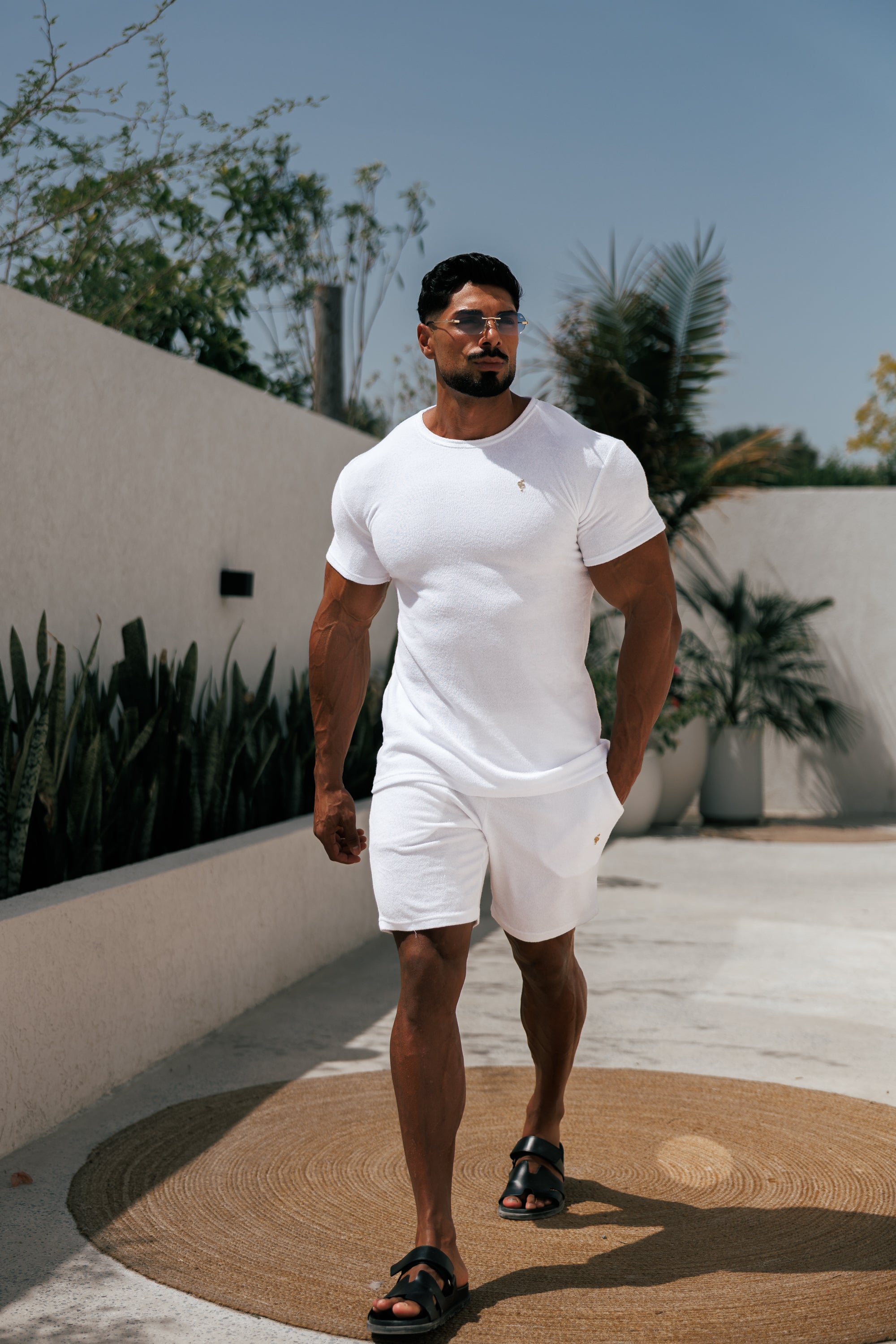 White / Gold Towelling Crew T Shirt - FSH1345