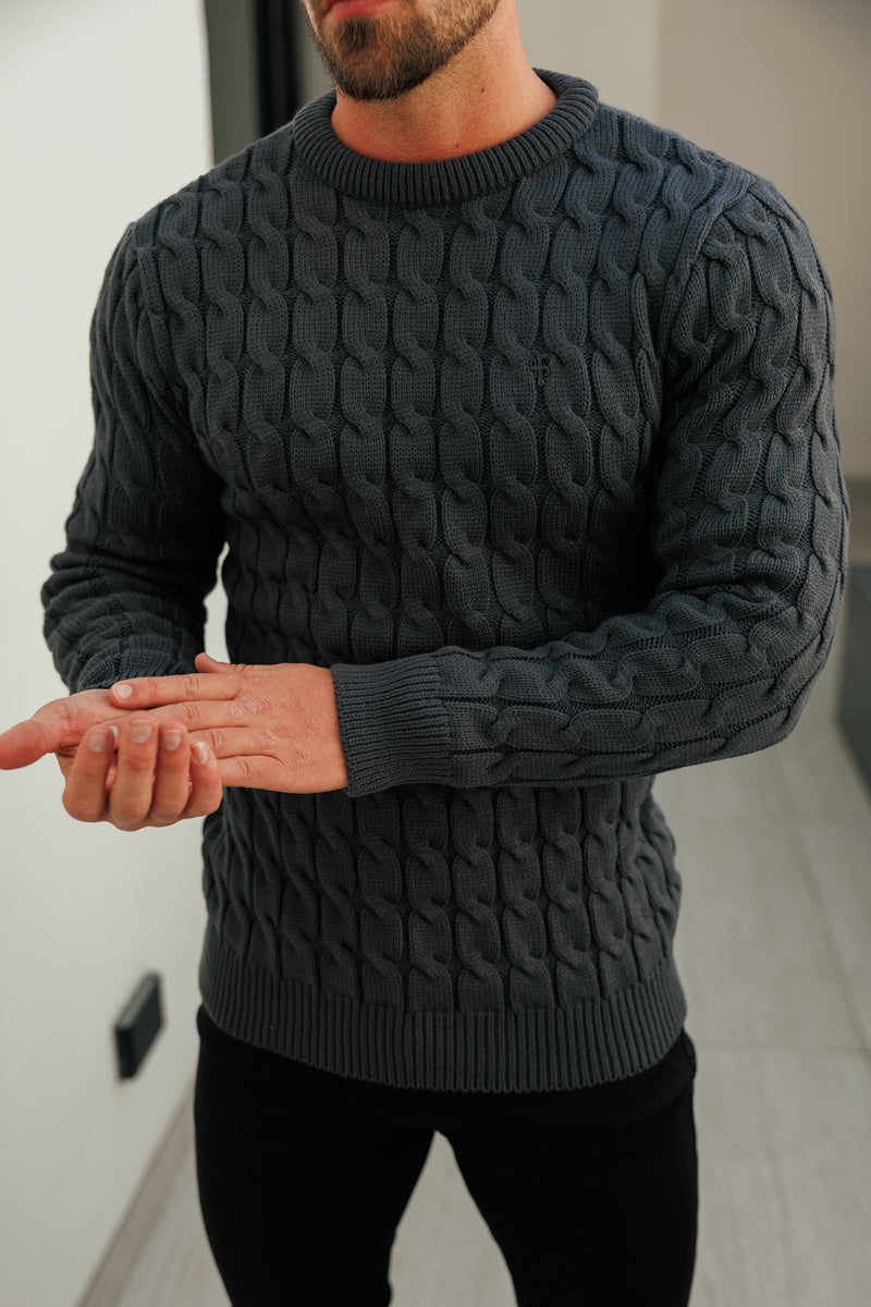 Father Sons Link Weave Knit Gunpowder Crew Neck Jumper - FSJ130