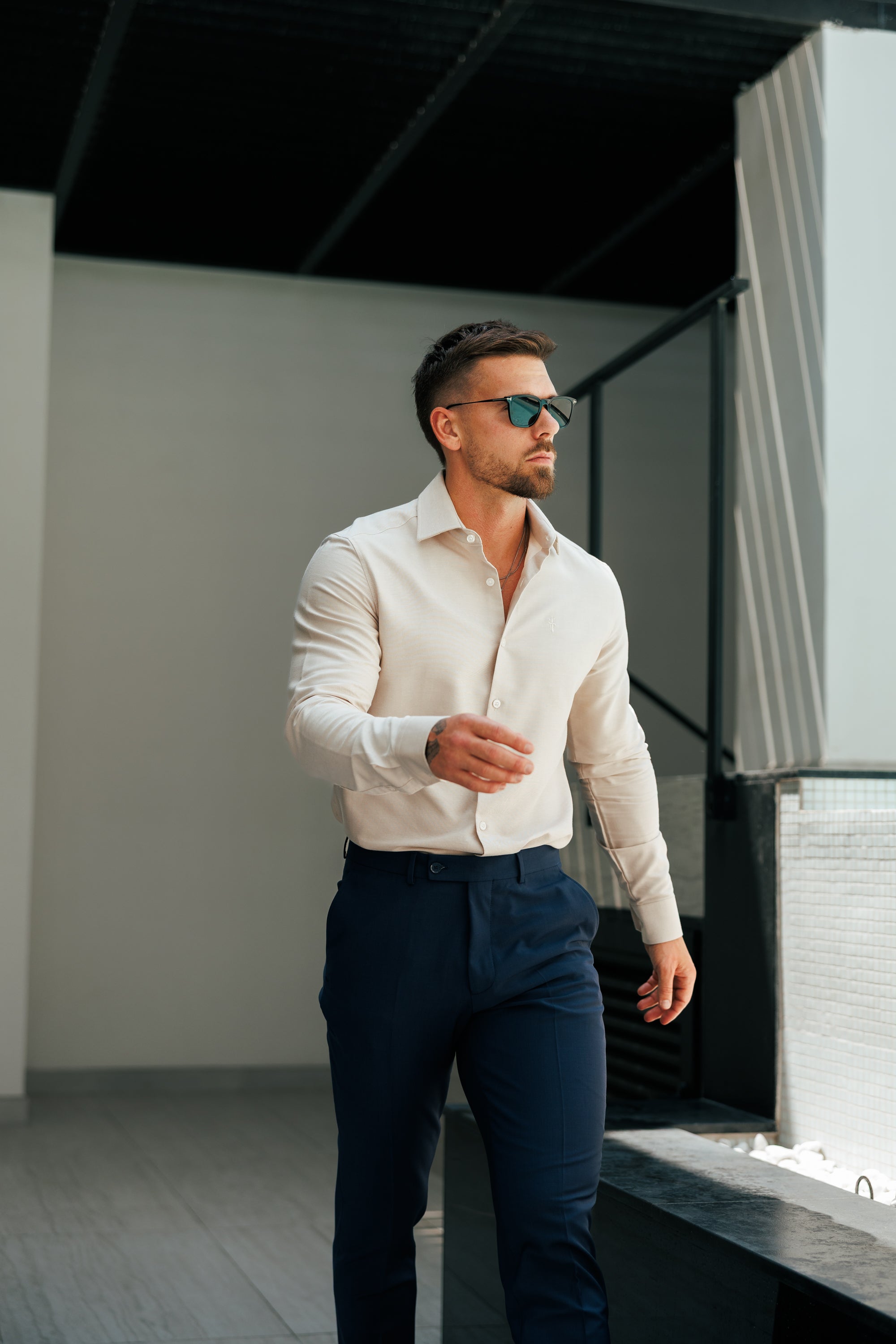 Classic Oxford Touch Long Sleeve Beige with Cutaway Collar - FS1175