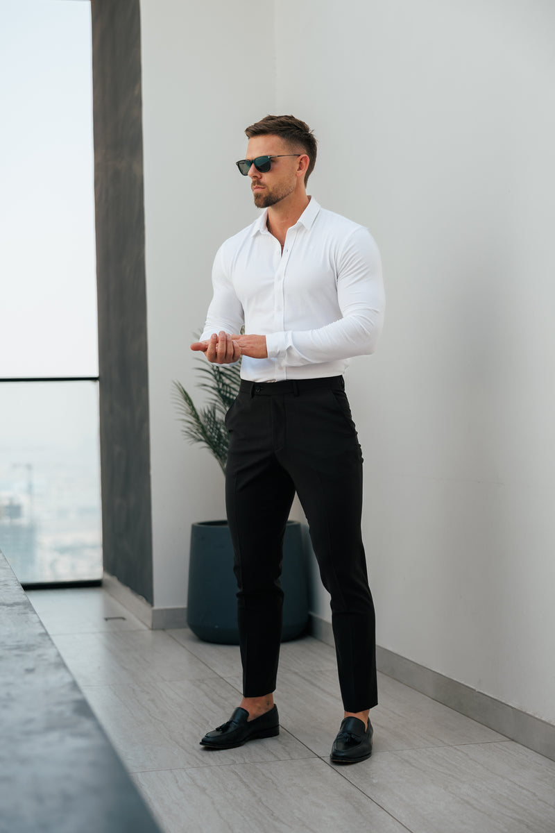 Father Sons Relaxed Formal Black Stretch Trousers - FSTR020 RELAXED