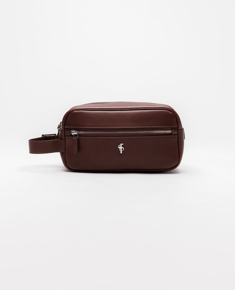 Father Sons Dark Tan Leather Wash Bag - FSH1393