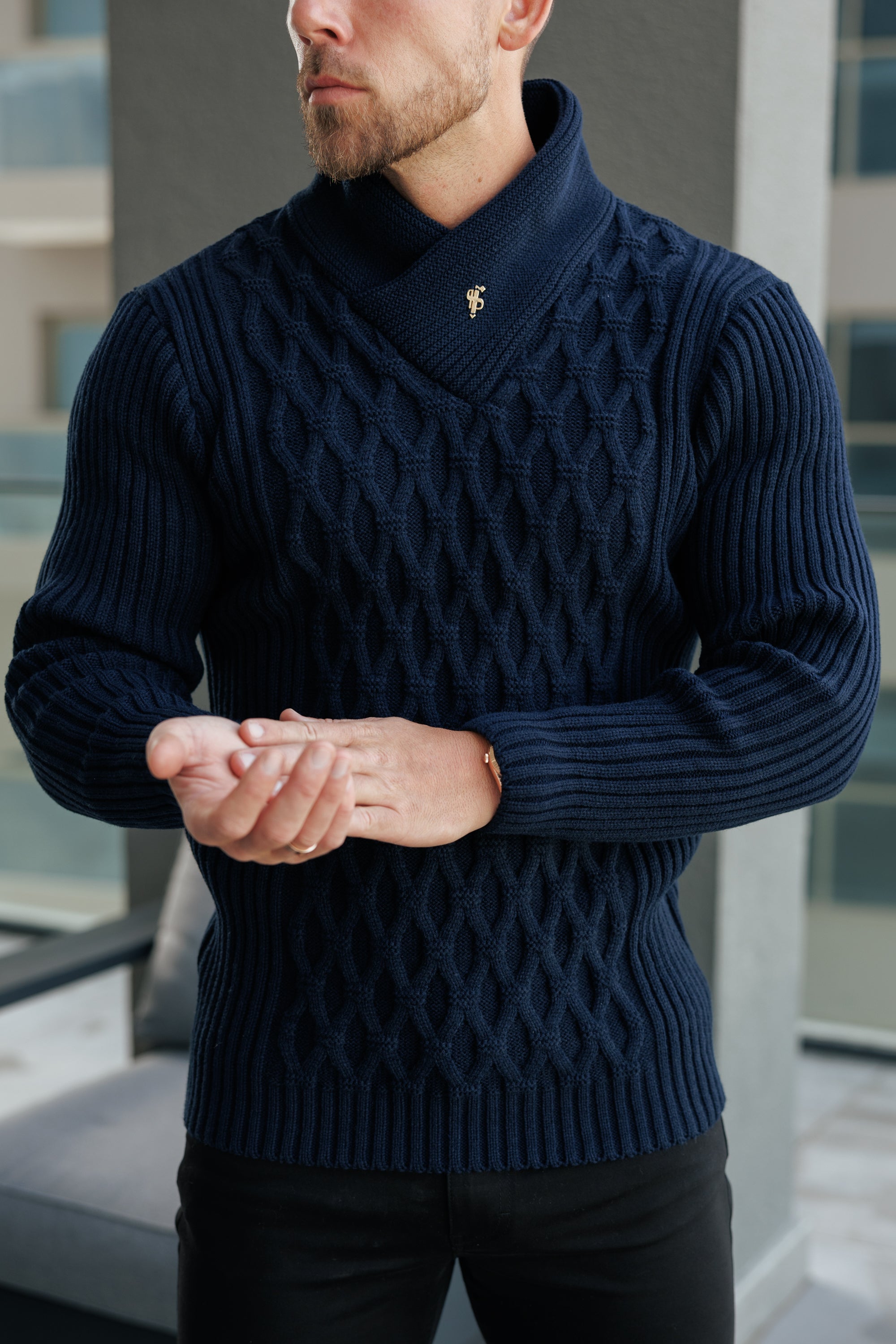 Father Sons Chunky Cable Knit Navy Sweater-  FSJ060
