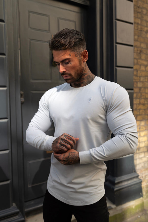 Father Sons Classic Grey Tonal Curved Hem Long Sleeve Crew T Shirt - FSH998