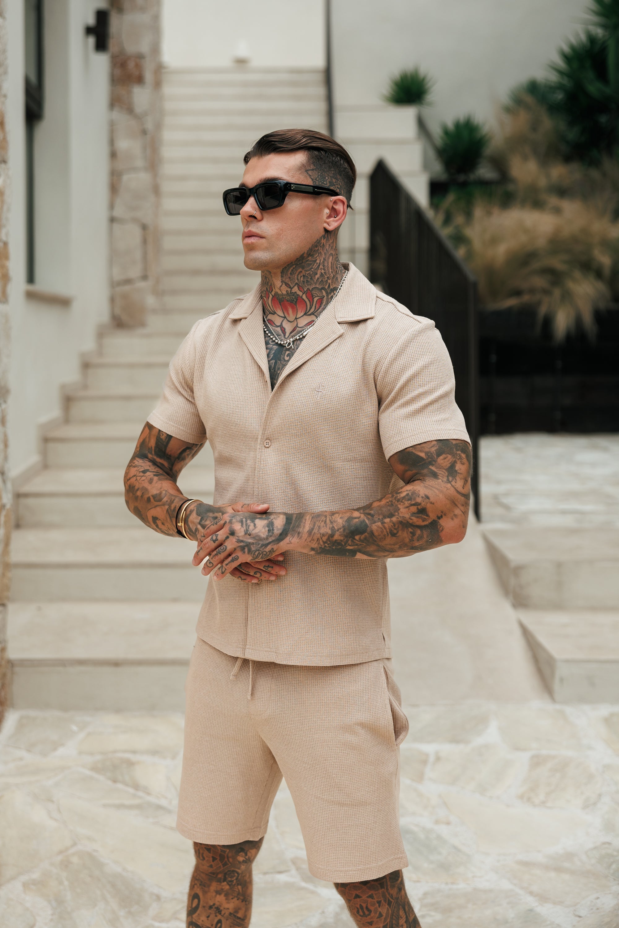Waffle Shorts With Elasticated Waistband Beige - FSR112 (PRE ORDER 10TH AUGUST)
