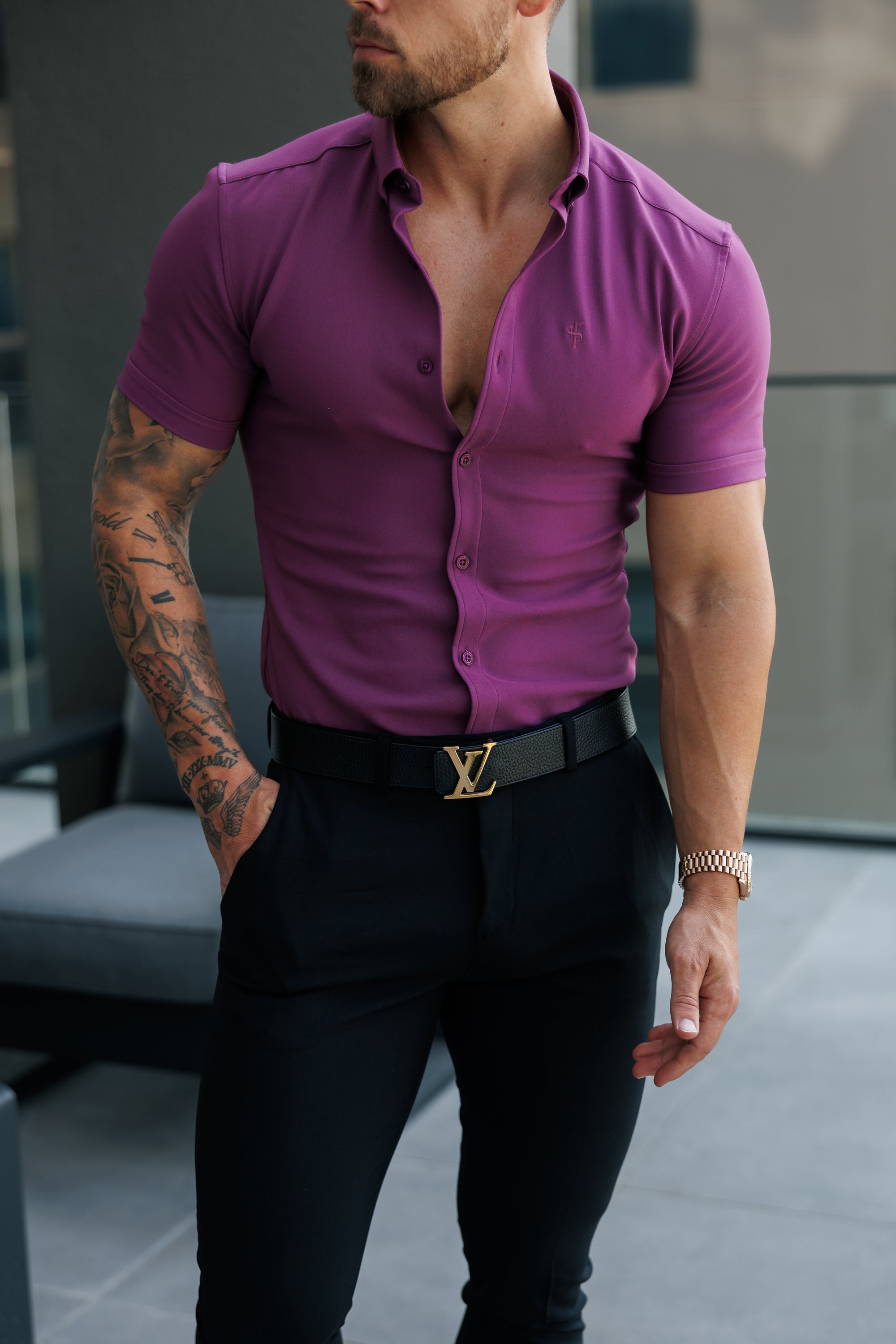 Super Slim SS Grape Juice Scuba with Button Down Collar - FS1119