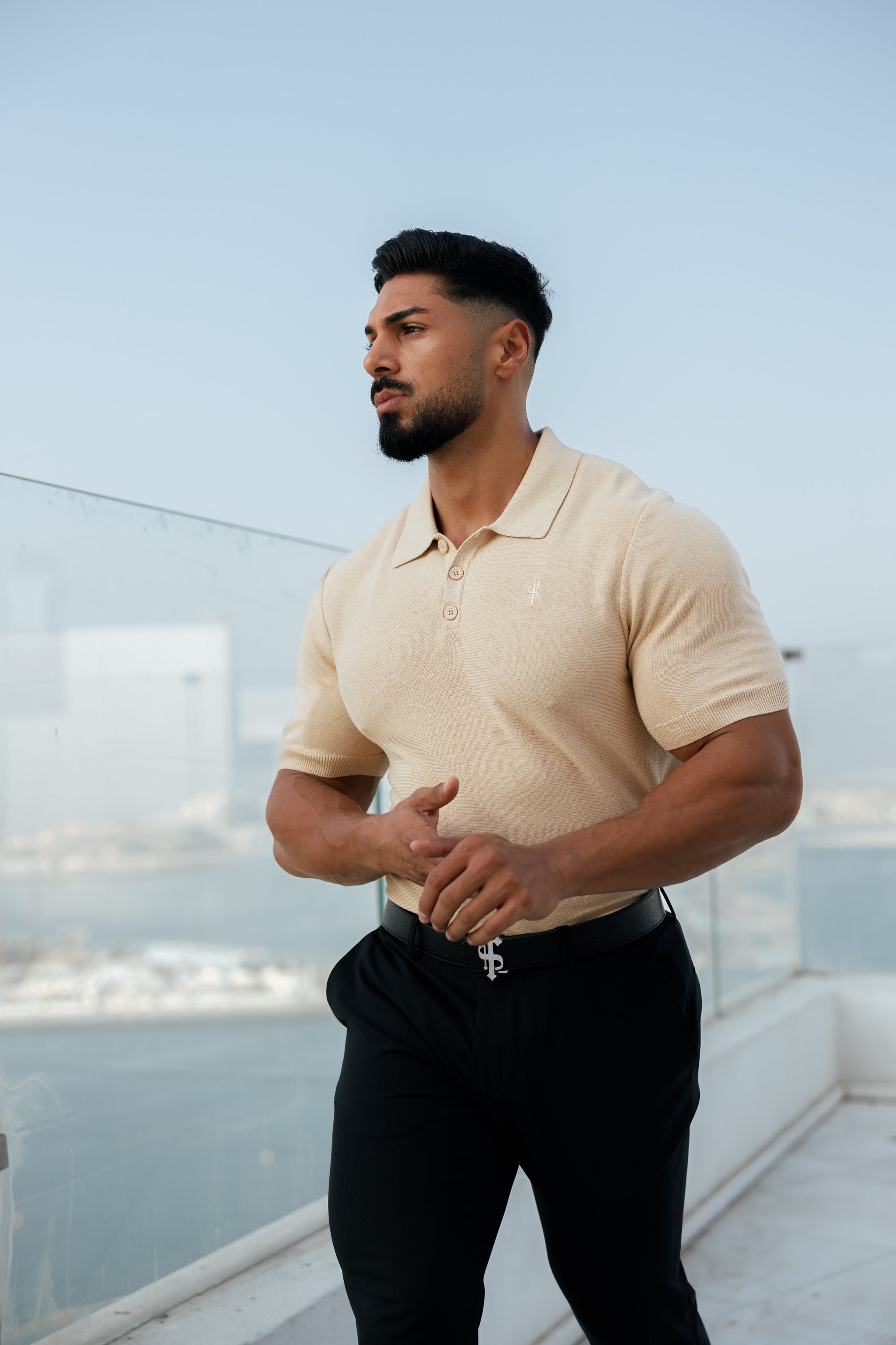 Classic Plain Beige Knitted Polo Short Sleeve - FSN111