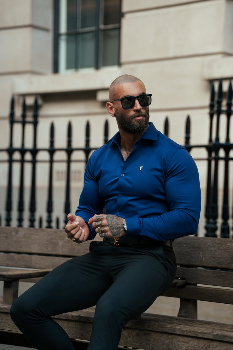 Father Sons Super Slim Stretch Navy Denim Long Sleeve with Cutaway Collar - FS1149