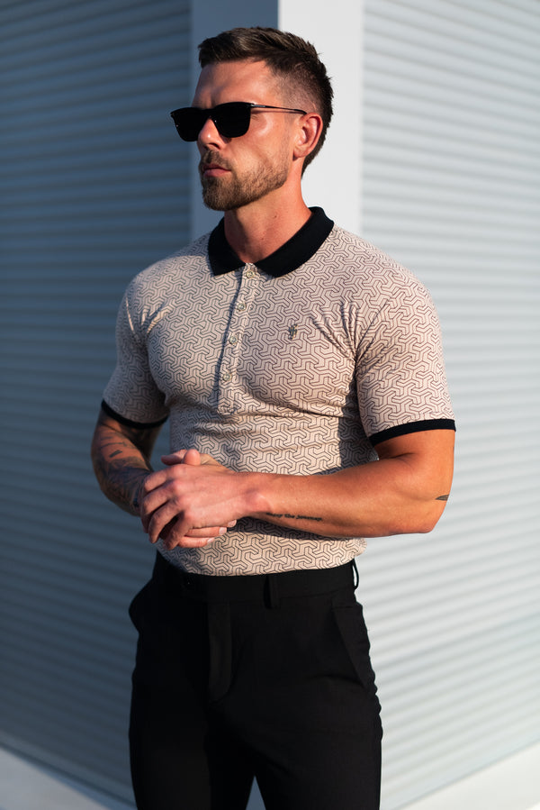 Father Sons Black / Beige Geo Printed Polo Shirt - FSH1234