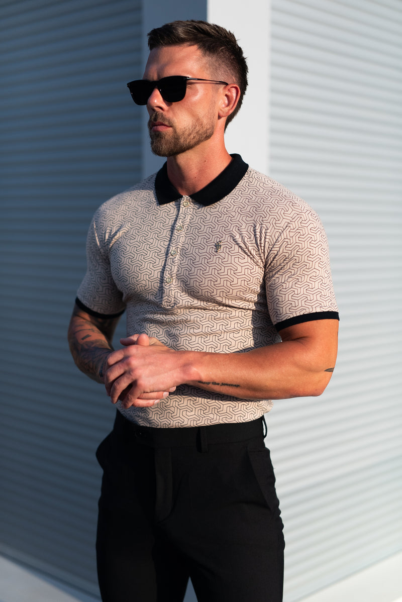 Father Sons Black / Beige Geo Printed Polo Shirt - FSH1234