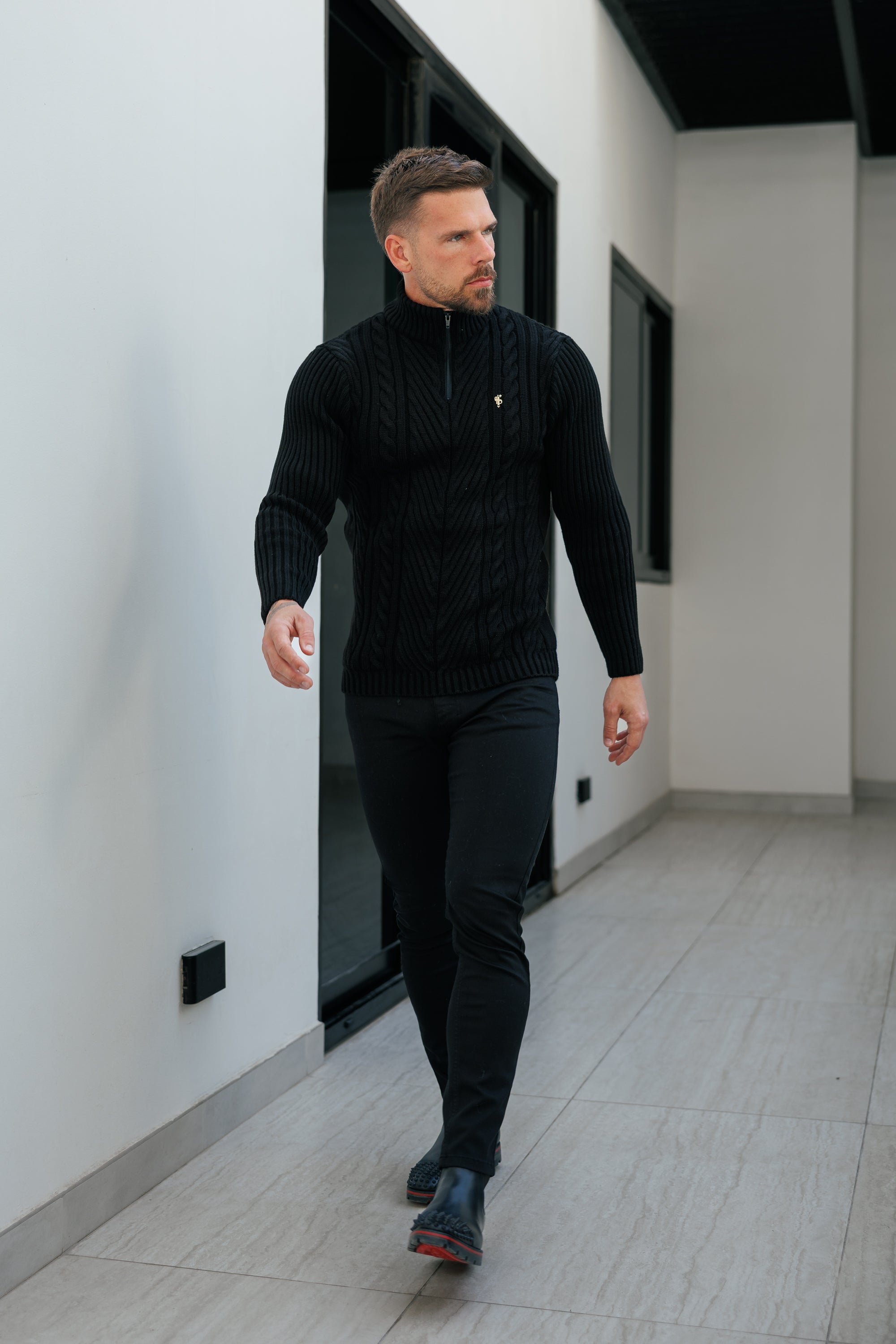 Funnel Neck Jumper with Quarter Zip Black -  FSJ155