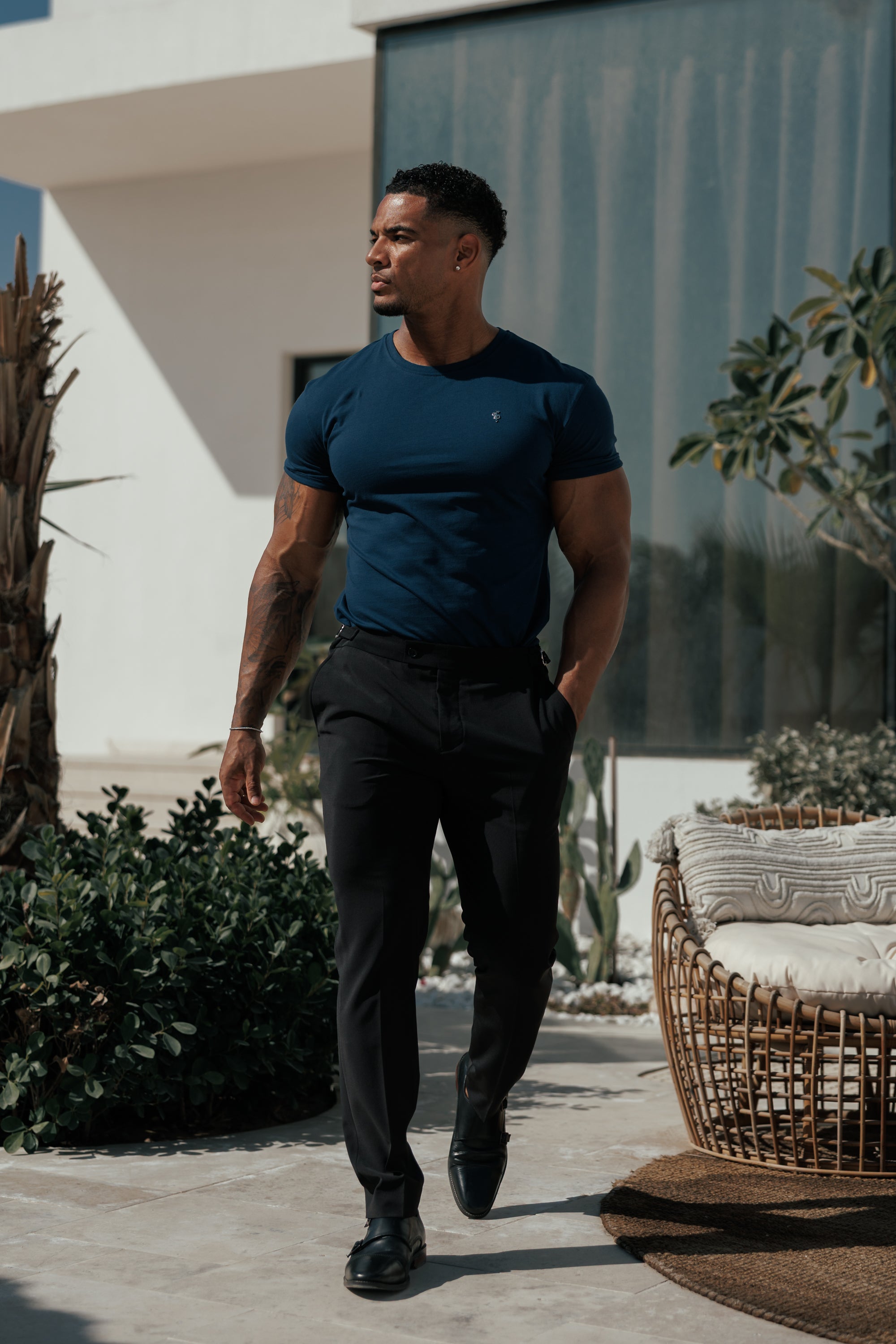 Navy / Silver Crew Tshirt with Silver Metal Emblem Decal FSH1451