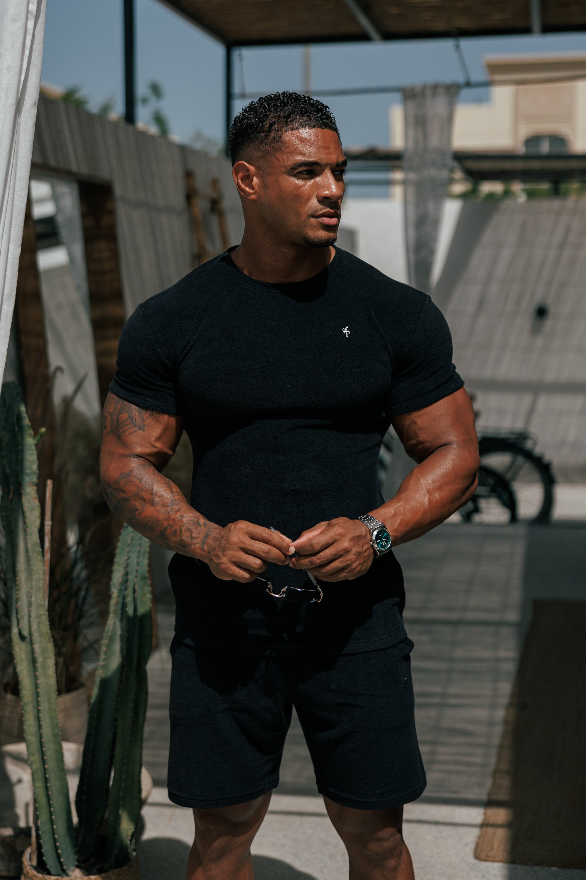 Black Towelling Crew T Shirt - FSH816