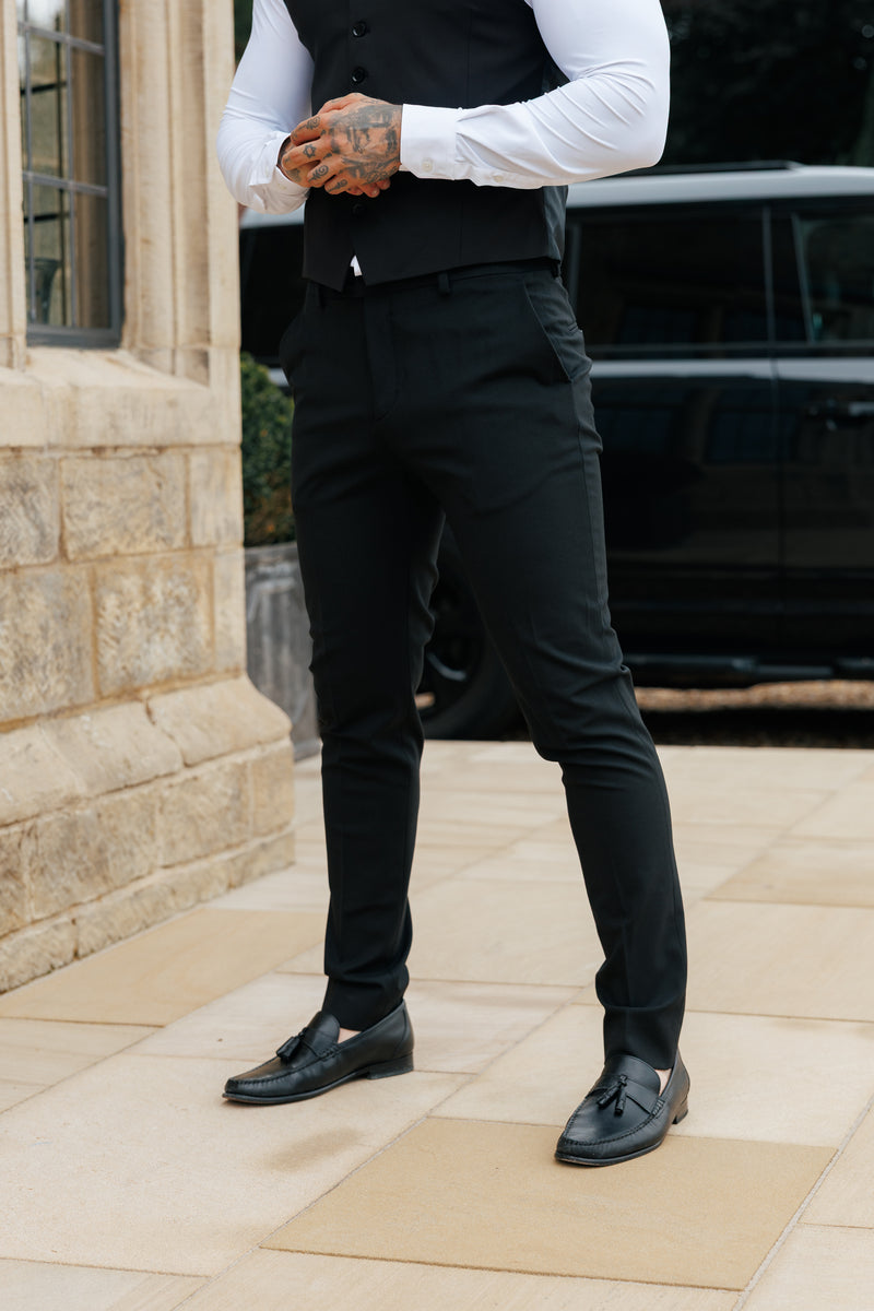 Father Sons Relaxed Formal Black Stretch Trousers - FSTR020 RELAXED