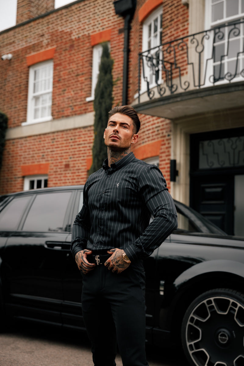Father Sons Classic Black / Grey Woven Sateen Stripe Long Sleeve - FS993 (PRE ORDER 15TH MAY)