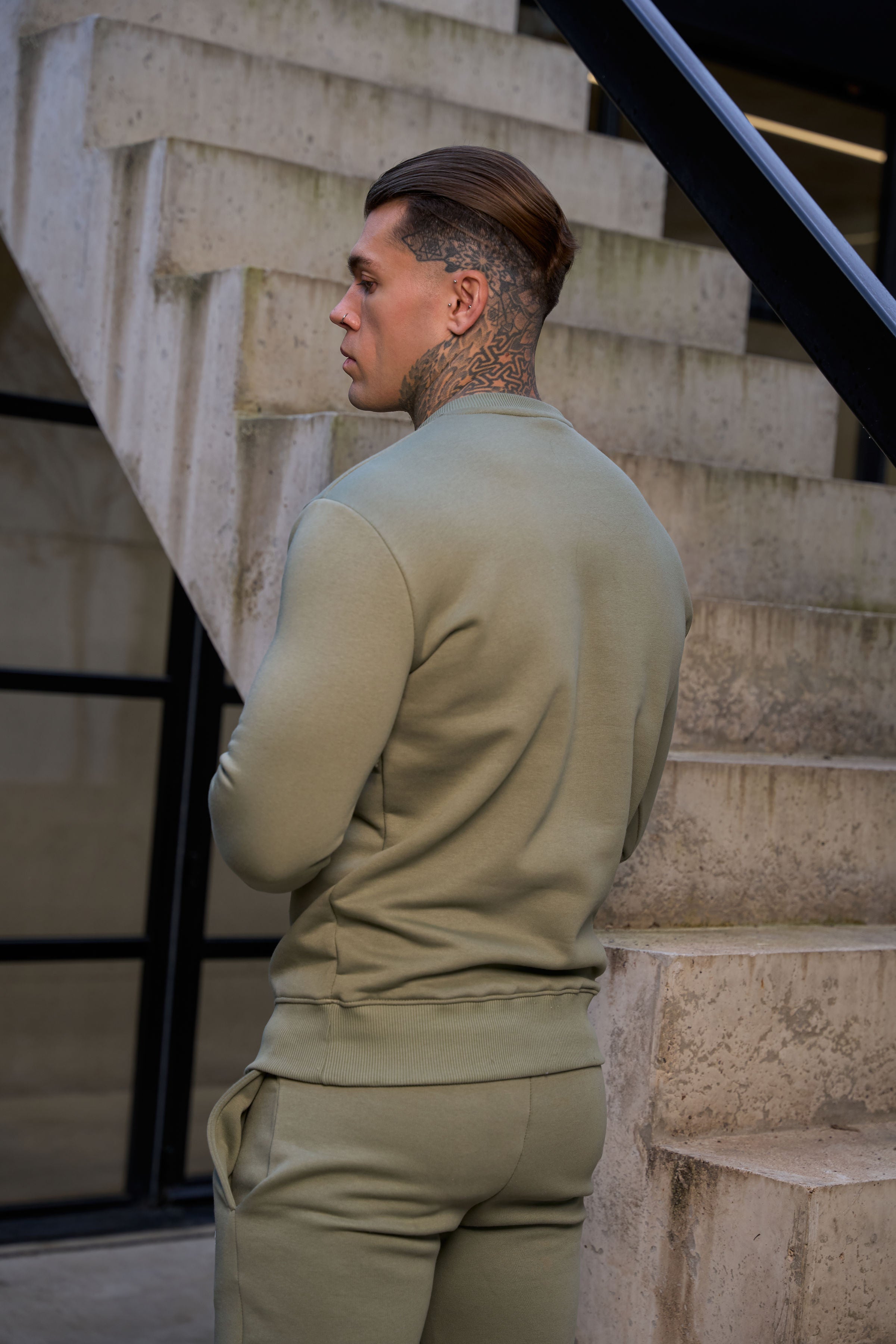 FS Plain Olive Crew Sweater With FS Branding - FSH1186