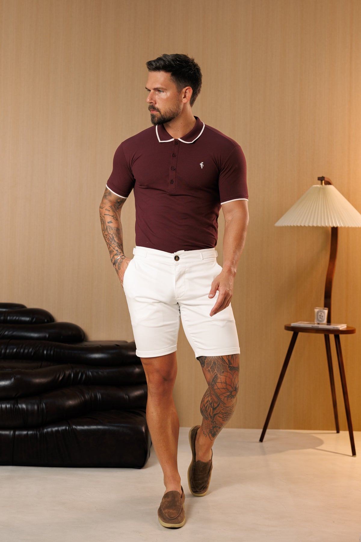 Burgundy / White Polo Shirt With Contrast Collar and Sleeve - FSH1676