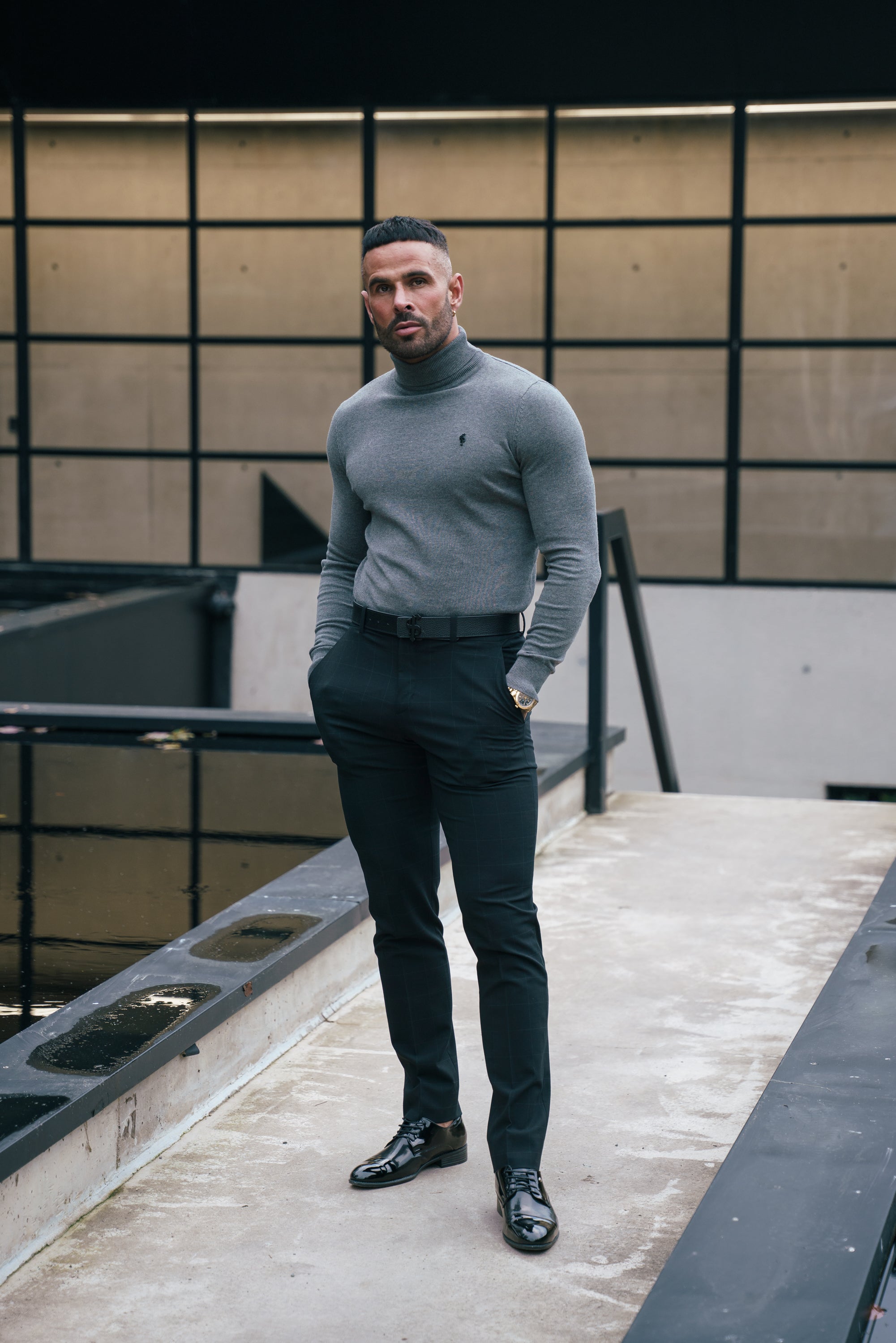 FS Charcoal Roll Neck Knitted Jumper With FS Branding -  FSN207