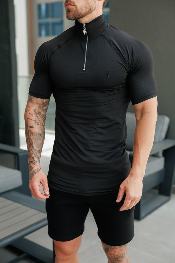 FS SS Black Half Zip Gym Top - FSH1311